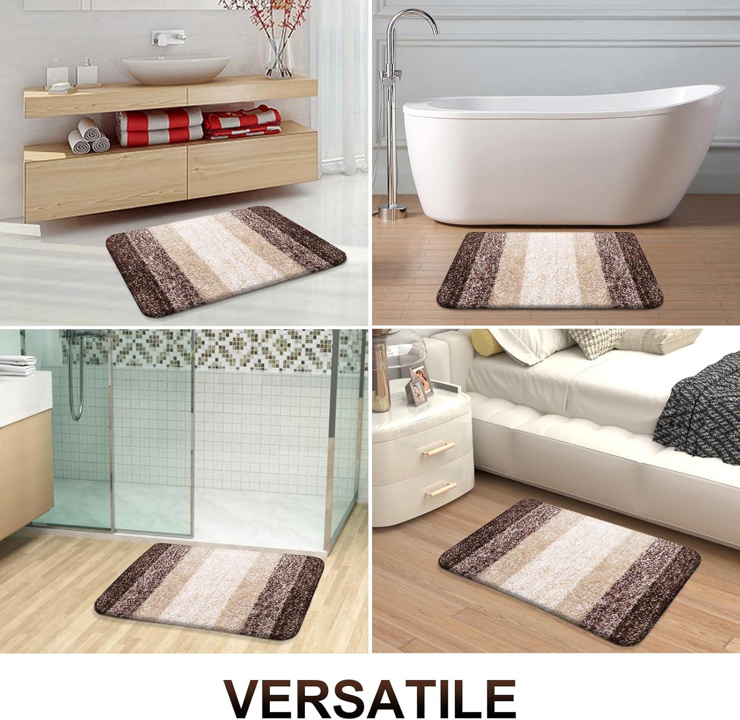 Brown and Beige Microfiber Non-Slip Bathroom Rug Mat 30x20