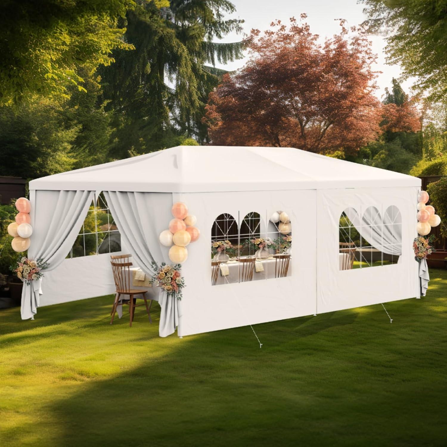 10'x20' Outdoor Party Tent with 6 Removable Sidewalls, Waterproof Canopy Patio Wedding Gazebo, White