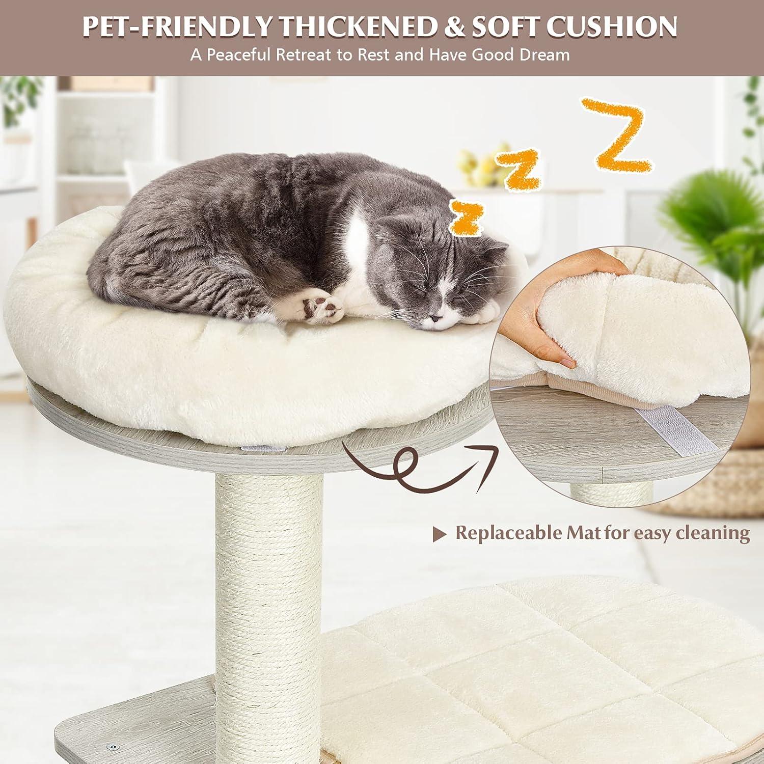 Archie & Oscar™ 46" Modern Wooden Cat Tree With Platform & Washable Cushions For Kittens & Cats