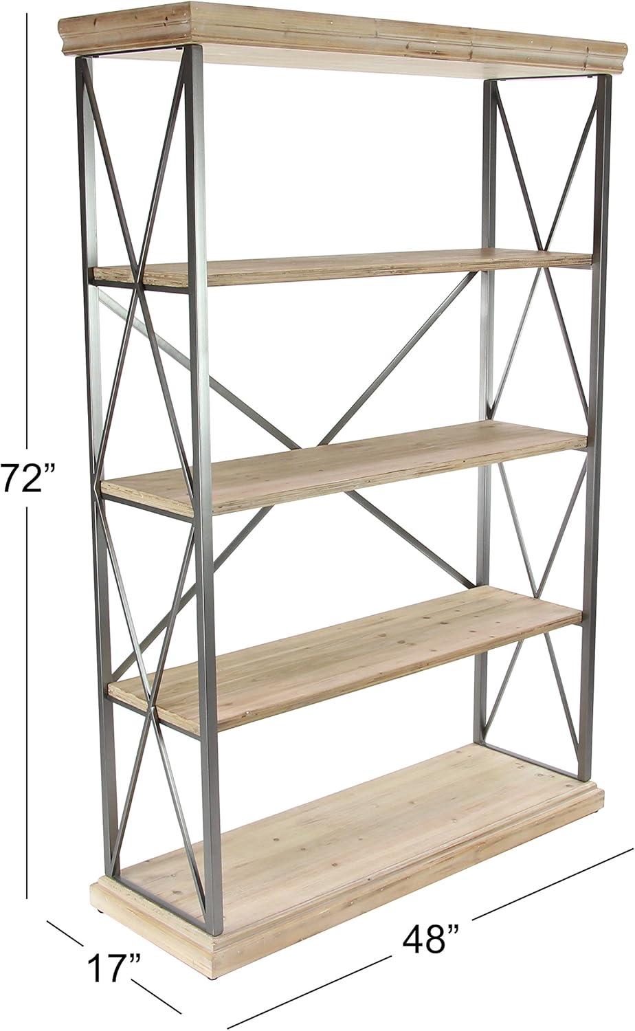 72" Farmhouse 4 Tier Shelf Brown - Olivia & May: Industrial Style Hardwood Bookcase with Storage Bins