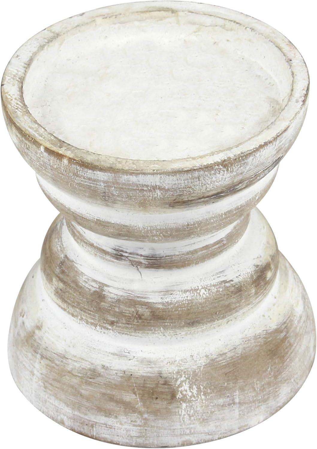 Stonebriar Tabletop 4" Coastal Wood Pillar Candle Holder, Off-White