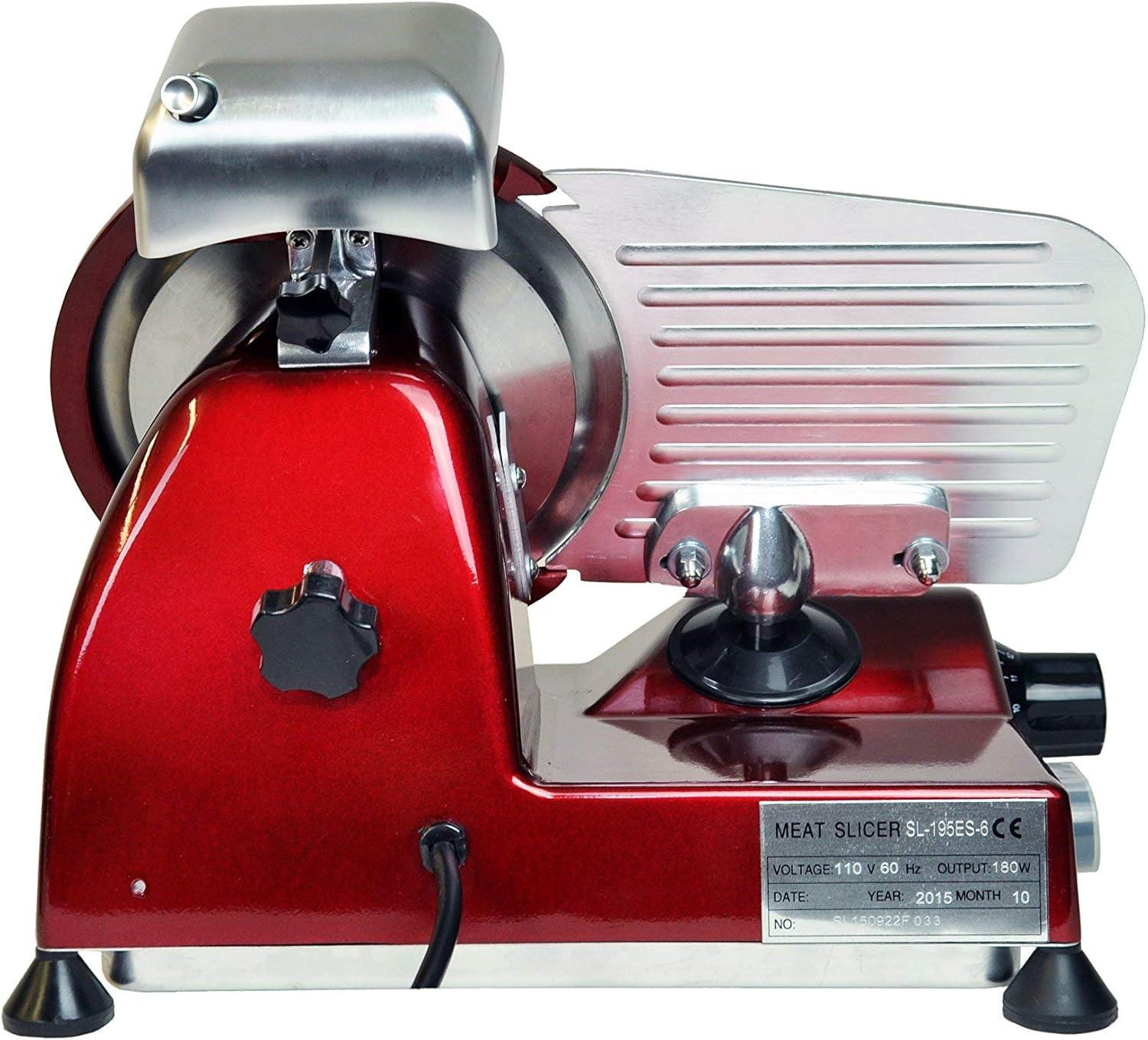 Red 7.67-Inch Stainless Steel Electric Meat Slicer with Blade Guard