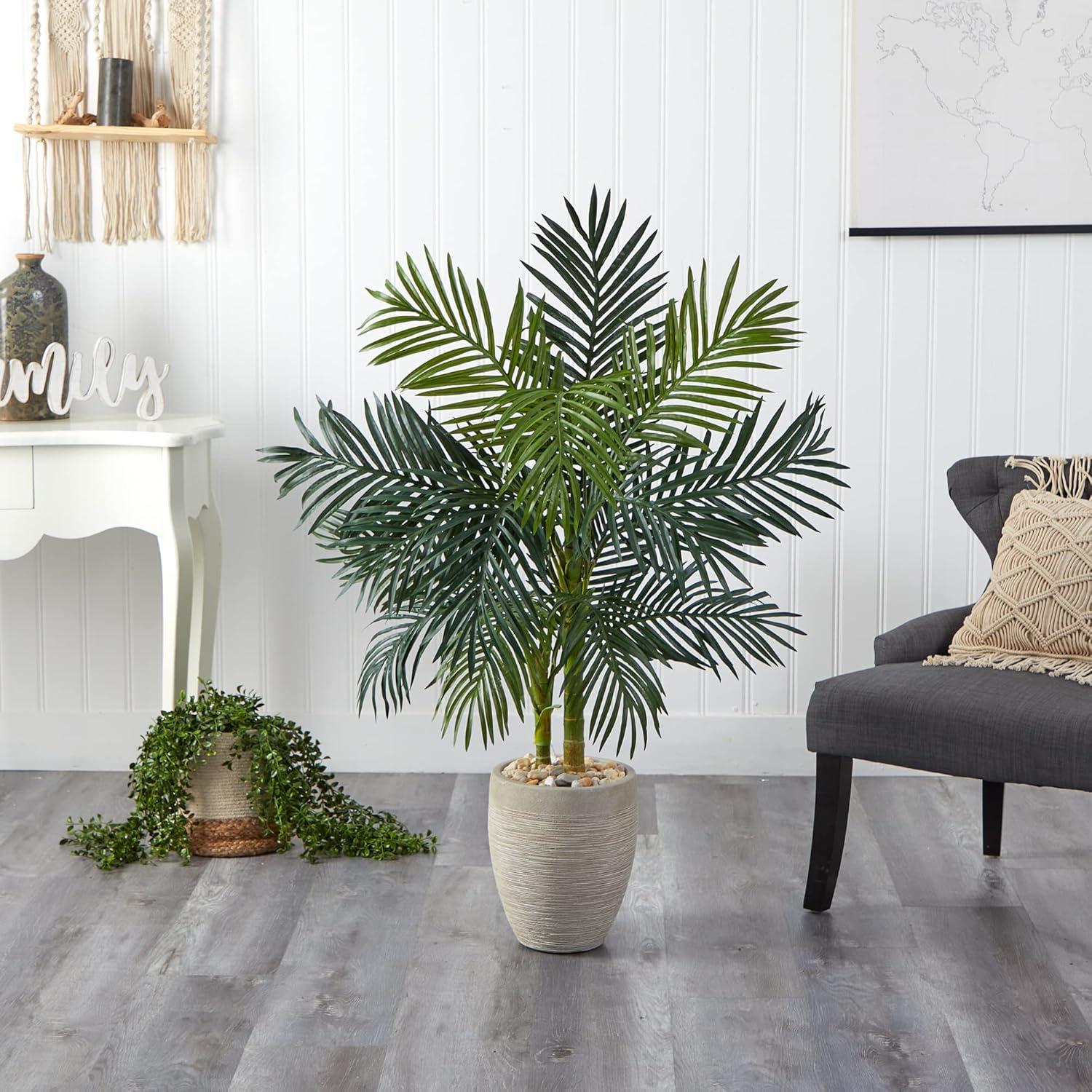 4.5' Beige Silk Palm Tree in Oval Planter