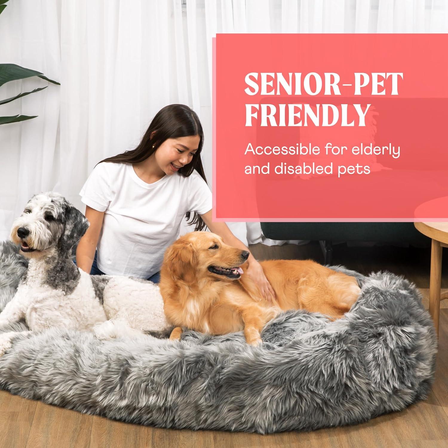 PAW BRANDS PupCloud Human-Size Faux Fur Memory Foam Dog Bed (Charcoal Grey)