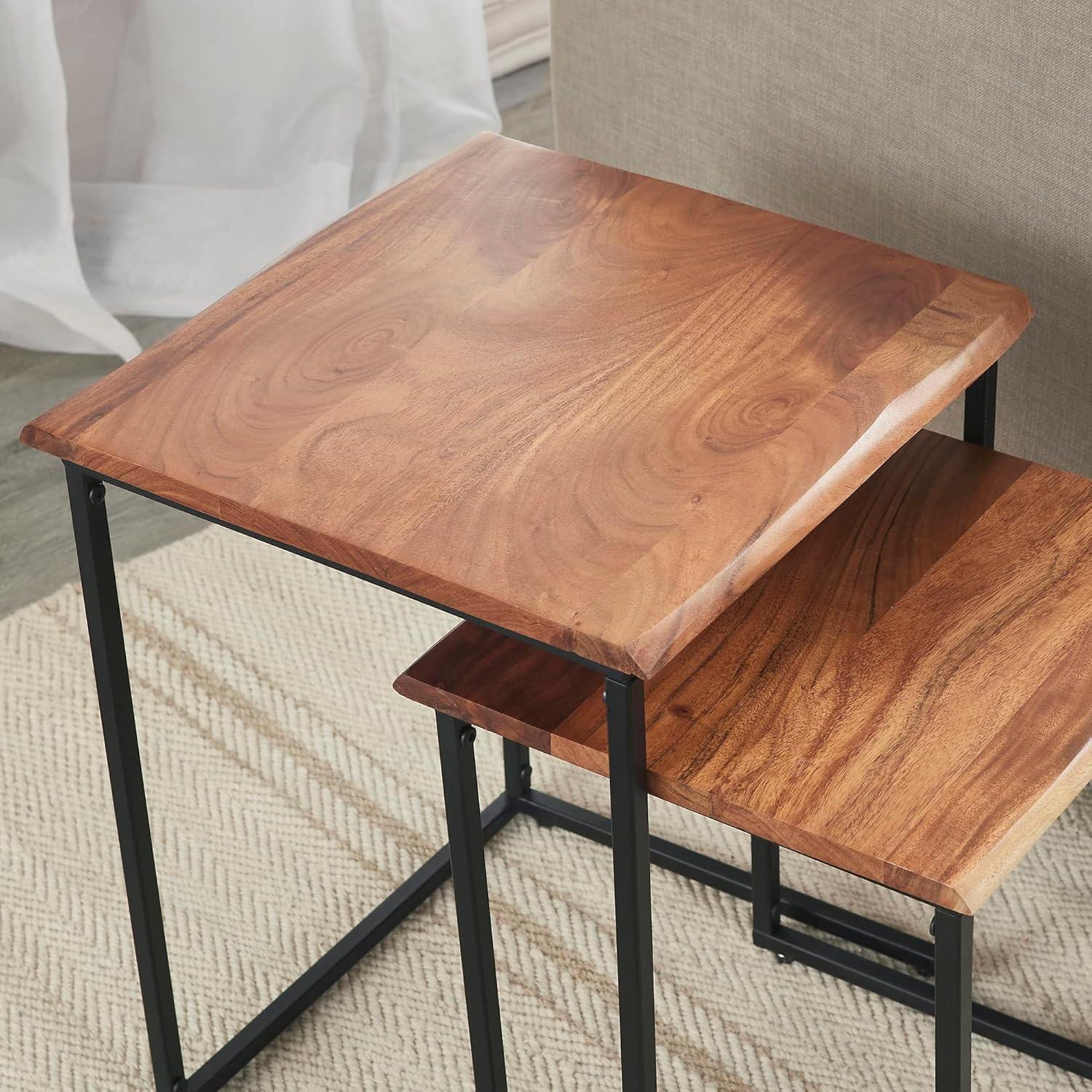 FirsTime & Co. Brown and Black Live Edge Nesting End Table 2-Piece Set, Side Table, Night Stand, Acacia Wood and Metal, 16.5 x 16 x 21 inches