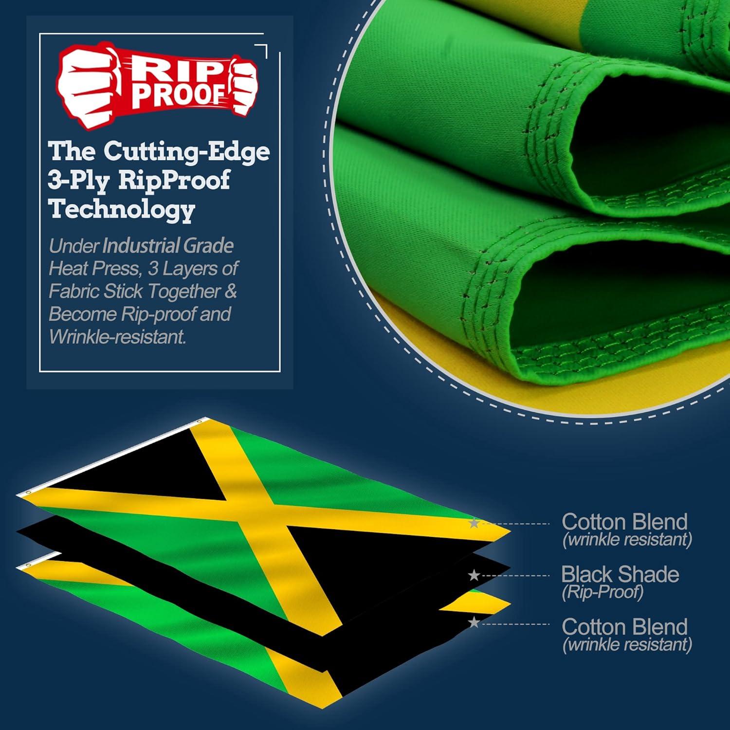 Anley Rip-Proof Double Sided 3-Ply Jamaica Flag 3x5 Ft - Jamaican National Flags