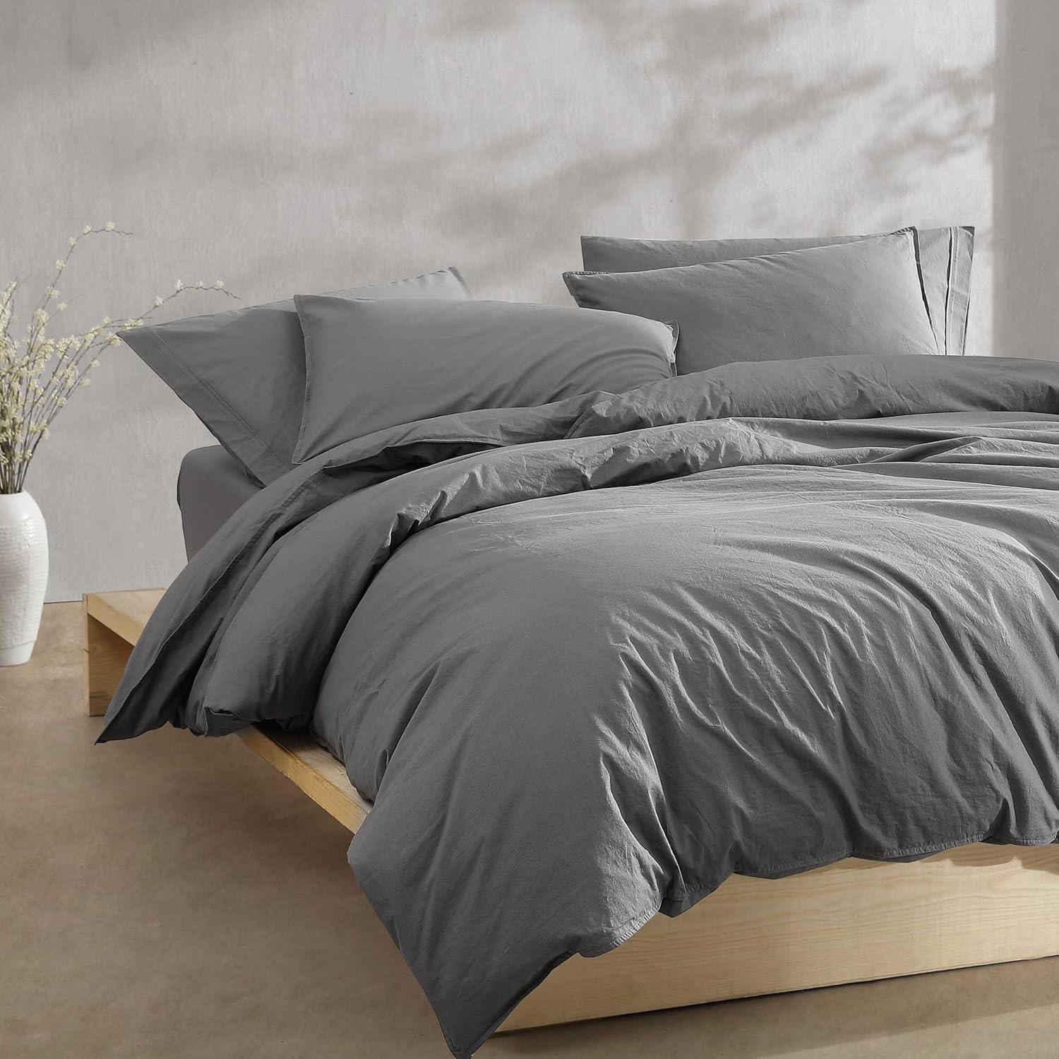 Calvin Klein Washed Percale Solid Cotton Duvet Cover Set