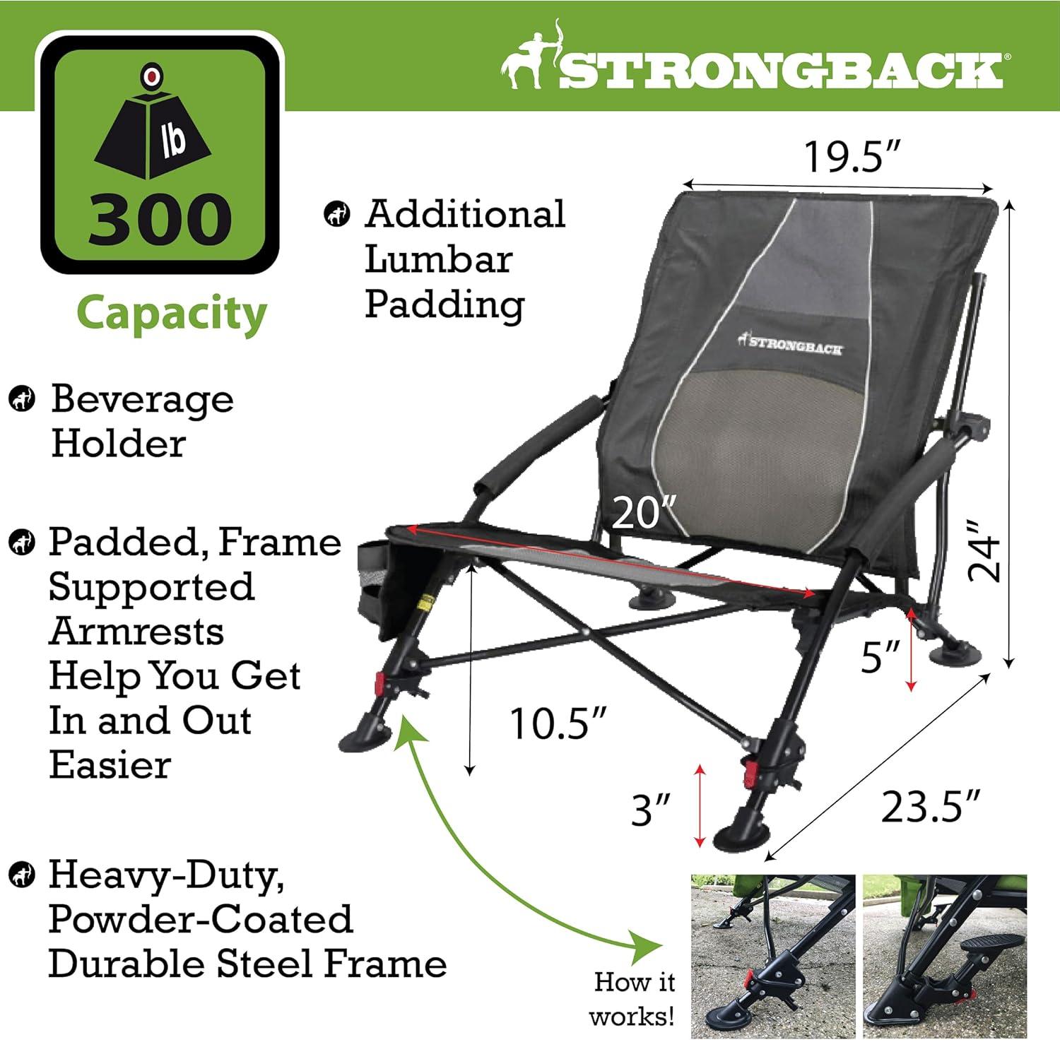 Strongback Low G Recliner Beach Chair with Lumbar Support, Black/Grey