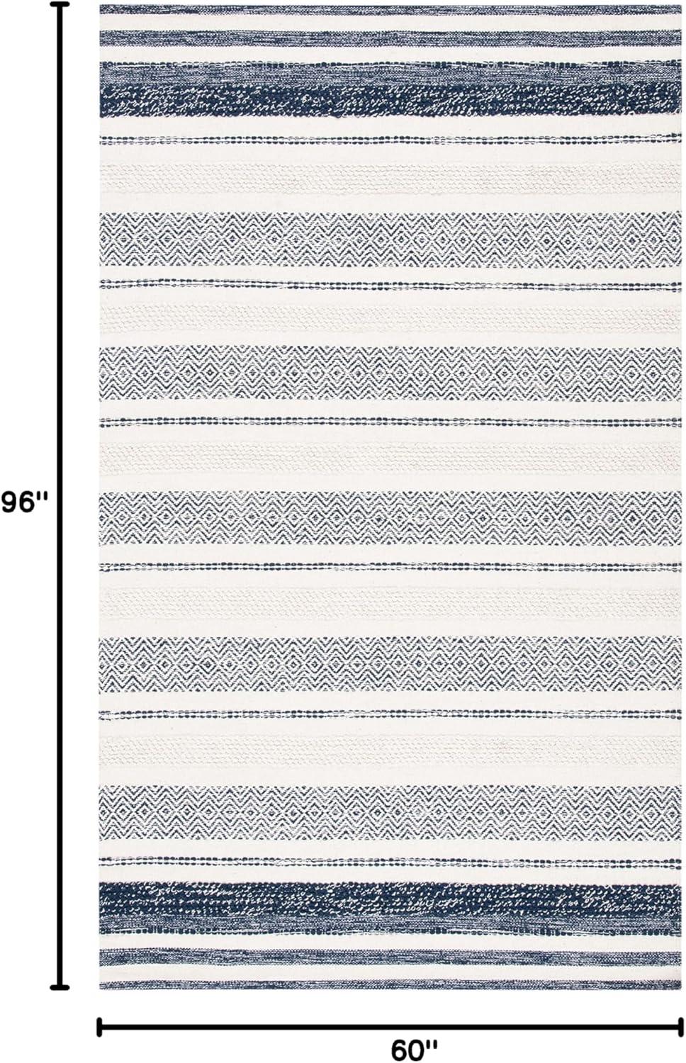 Striped Kilim STK502 Hand Woven Area Rug - Ivory/Navy - 5'x8' - Safavieh.