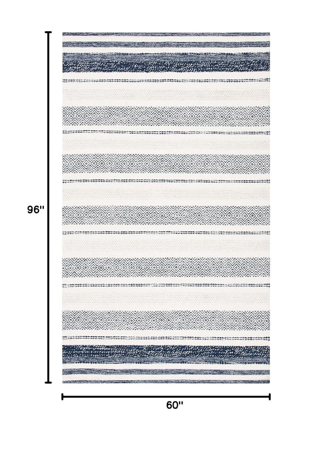 Striped Kilim STK502 Hand Woven Area Rug - Ivory/Navy - 5'x8' - Safavieh.