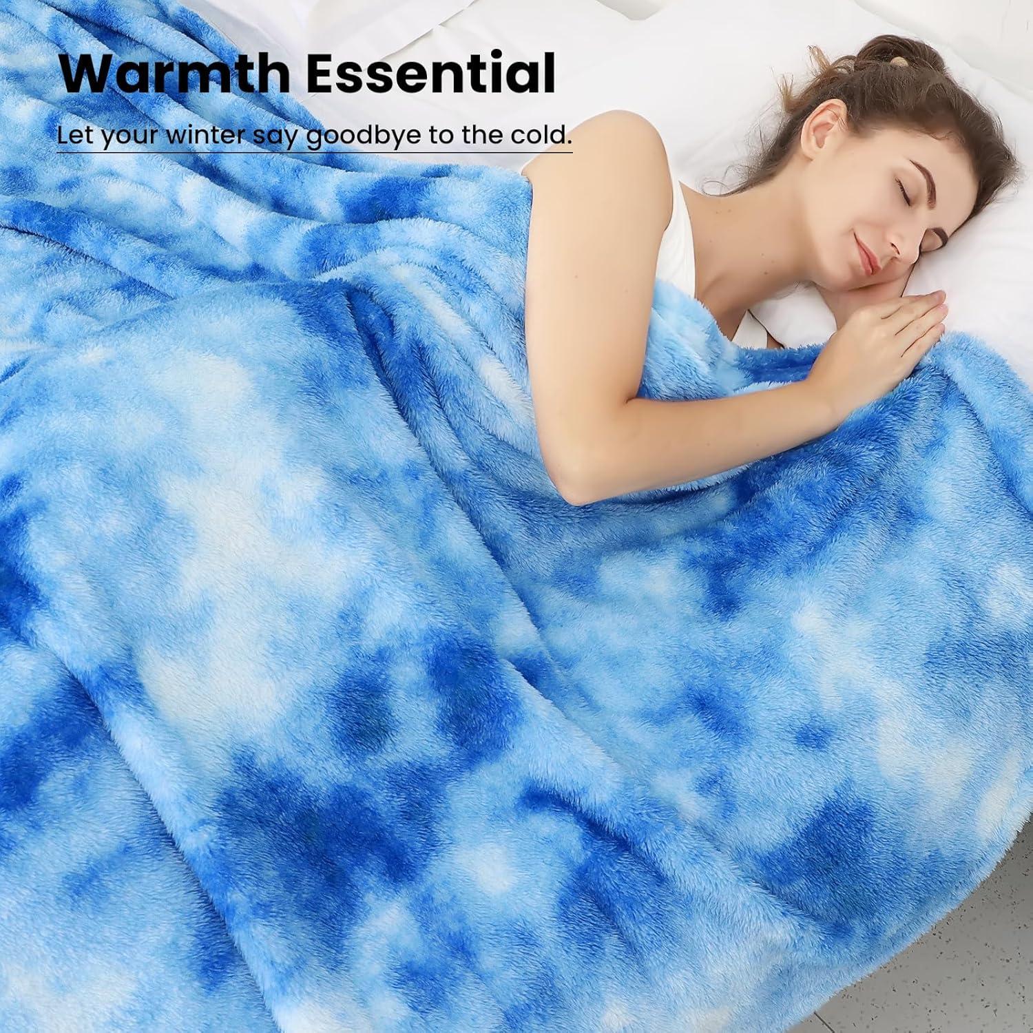 Blue Tie-Dye Reversible Fleece Throw Blanket, 70" x 50"