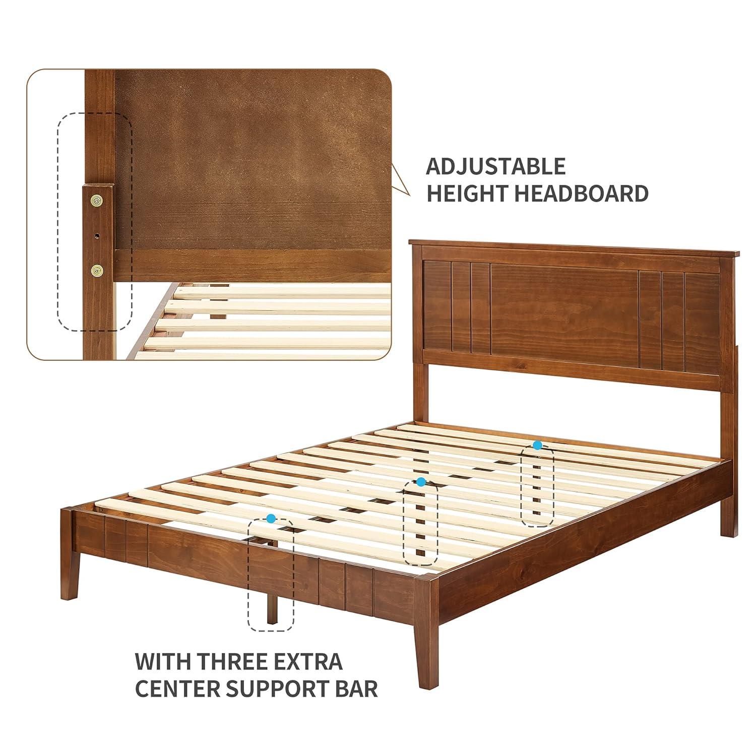 MUSEHOMEINC BF1007WK 12 Inch Tall Easy Assembly Solid Pinewood Mid Century Platform Bed with Headboard and Slat Supports, No Box Spring Needed, King
