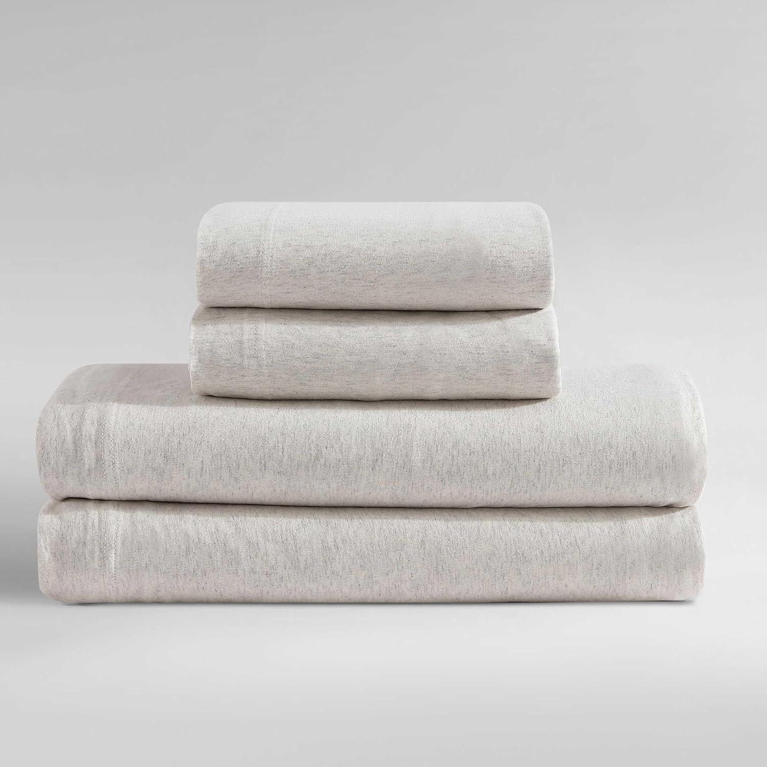 Ivory Grey Heather Queen Cotton Jersey Deep Pocket Sheet Set