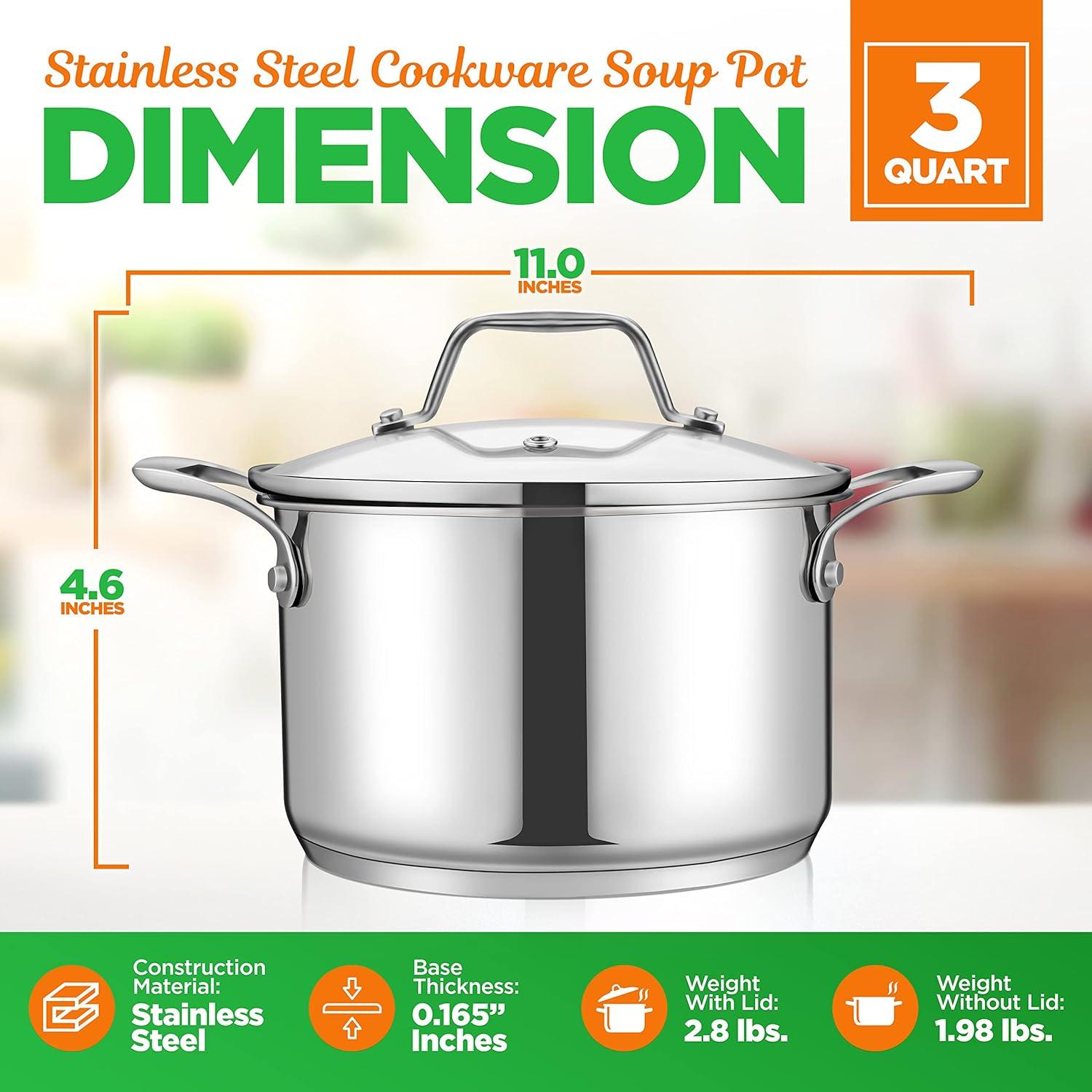 NutriChef 3 Quarts Stainless Steel Stock Pot