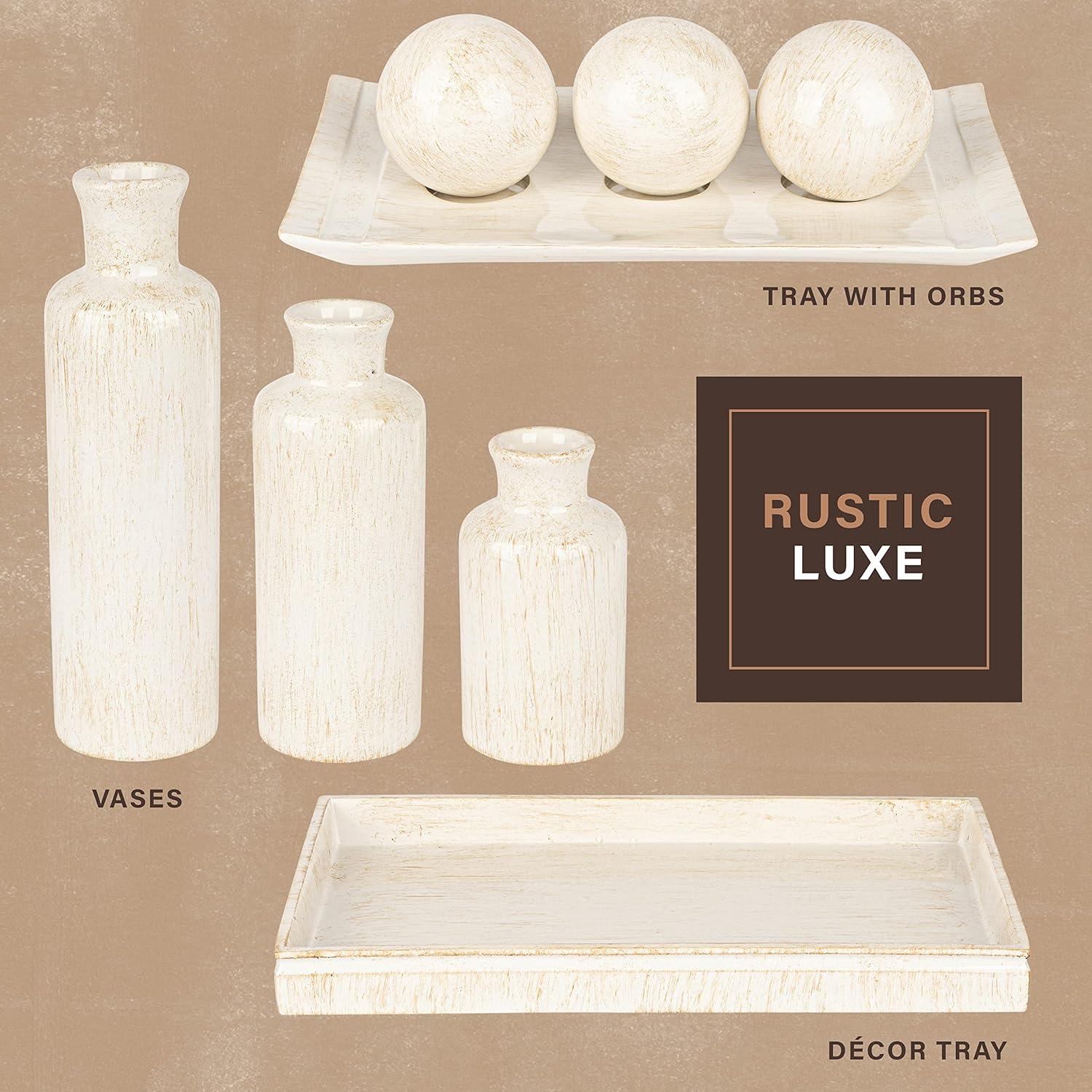 Rustic Luxe Modern Farmhouse Decorative Tray and 3 Orbs