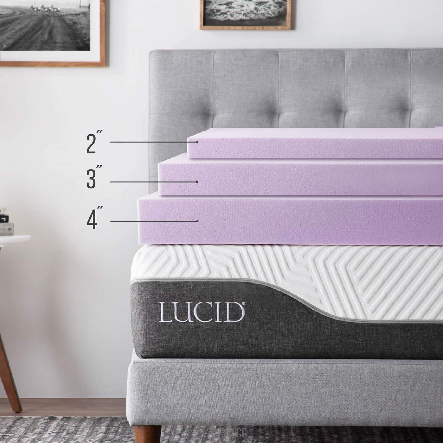 LUCID 3 Inch Lavender Infused Memory Foam Mattress Topper - Ventilated Design - Queen Size