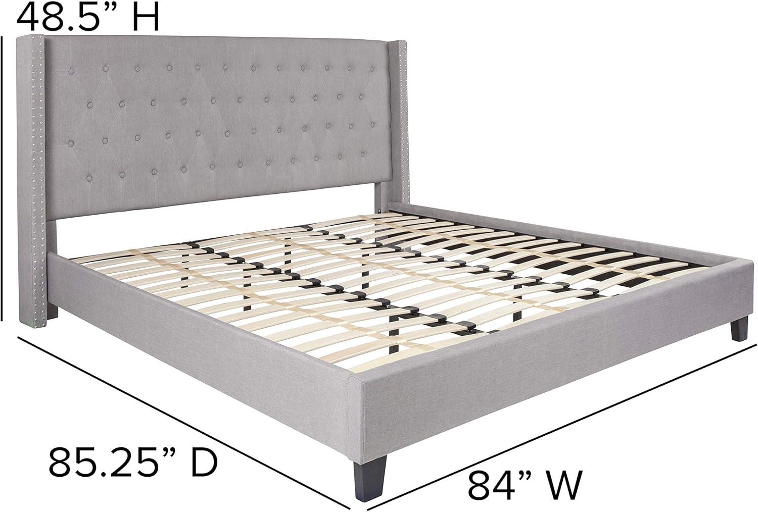 Riverdale Light Gray Tufted King Platform Bed with Nailhead Trim