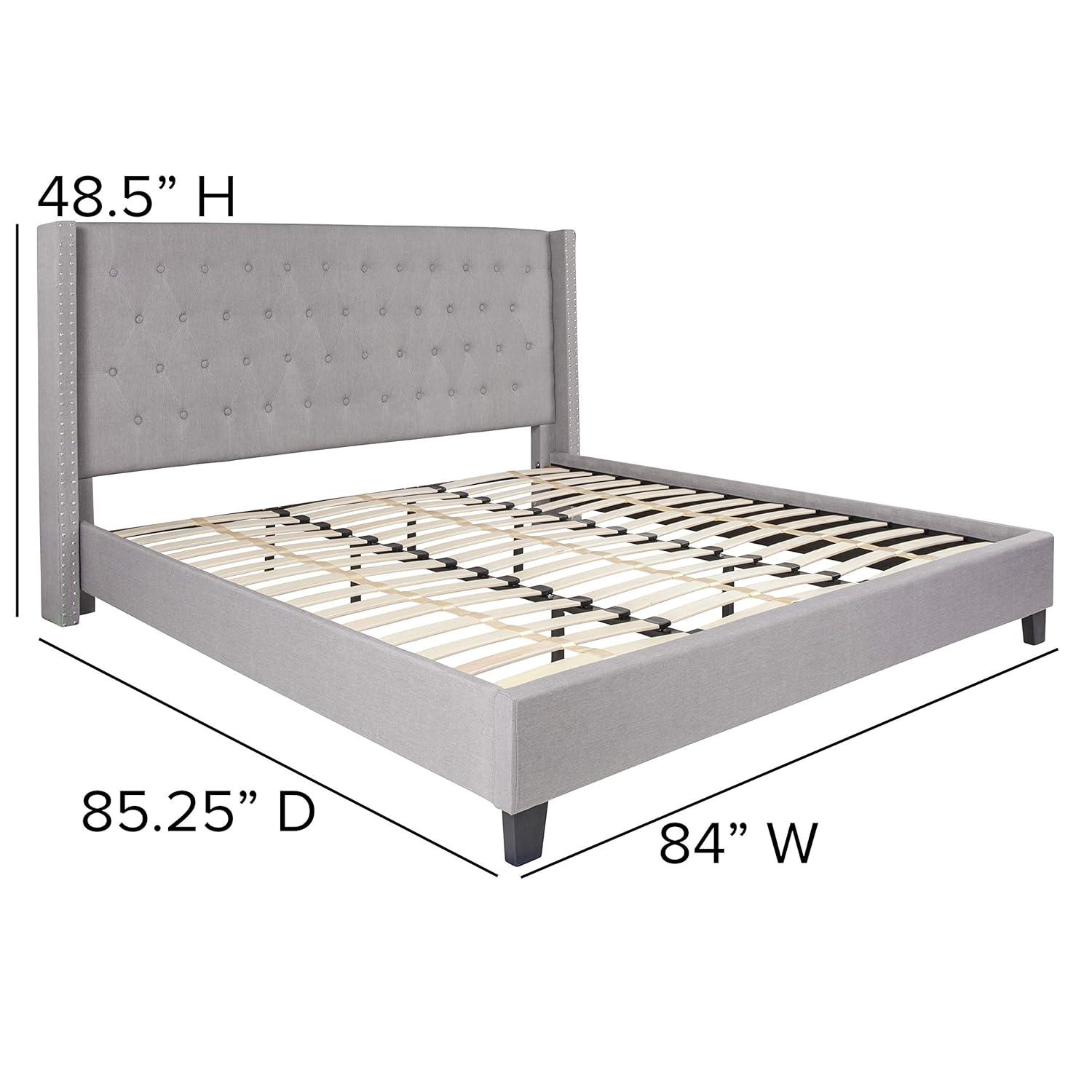 Riverdale Light Gray Tufted King Platform Bed with Nailhead Trim