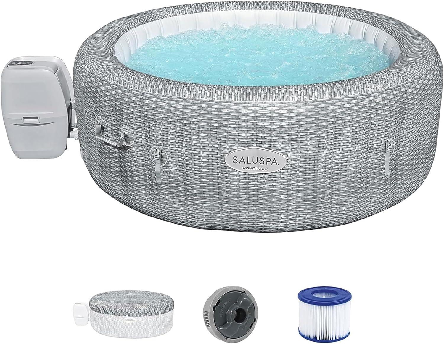 Bestway SaluSpa Honolulu Gray Round Inflatable Hot Tub with EnergySense Cover