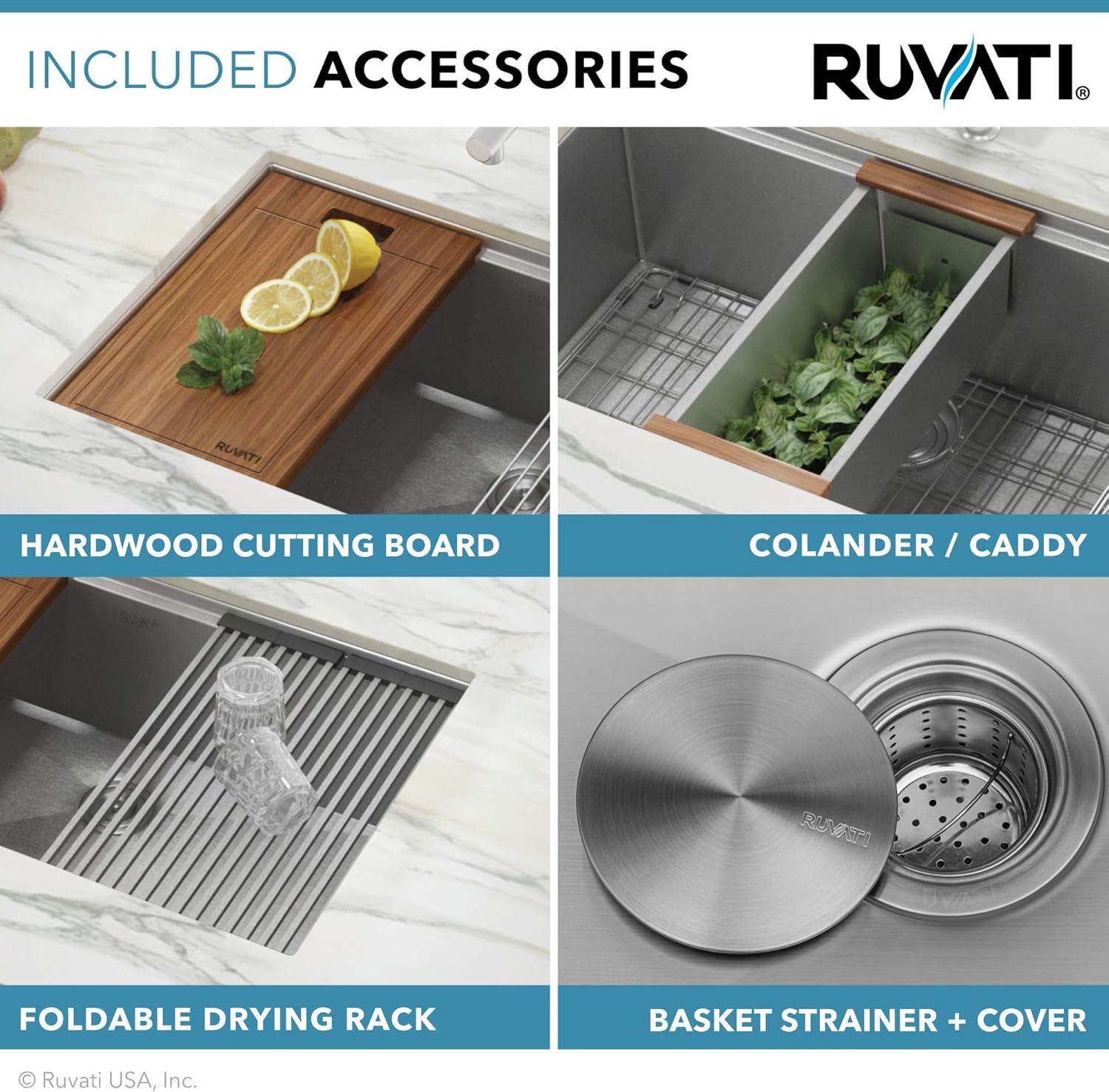 Ruvati 33-inch Workstation Ledge 50/50 Double Bowl Undermount 16 Gauge Stainless Steel Kitchen Sink