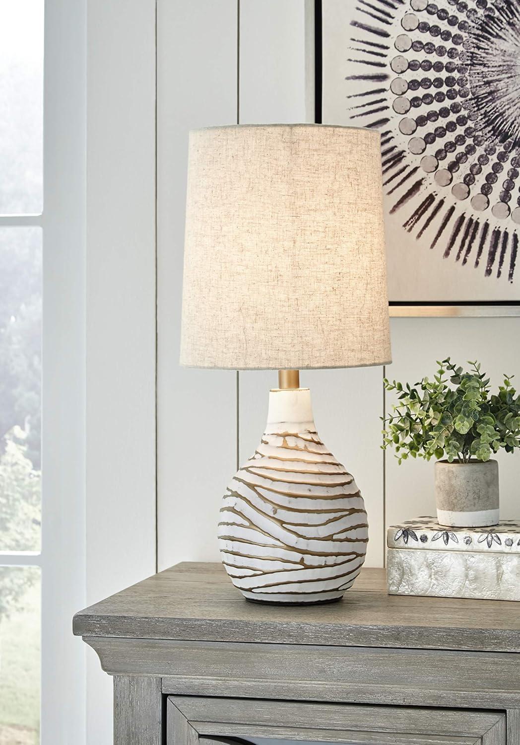 Aleela Table Lamp White/Gold - Signature Design by Ashley: Metallic Antiqued Finish, Drum Shade, 22.25" Height