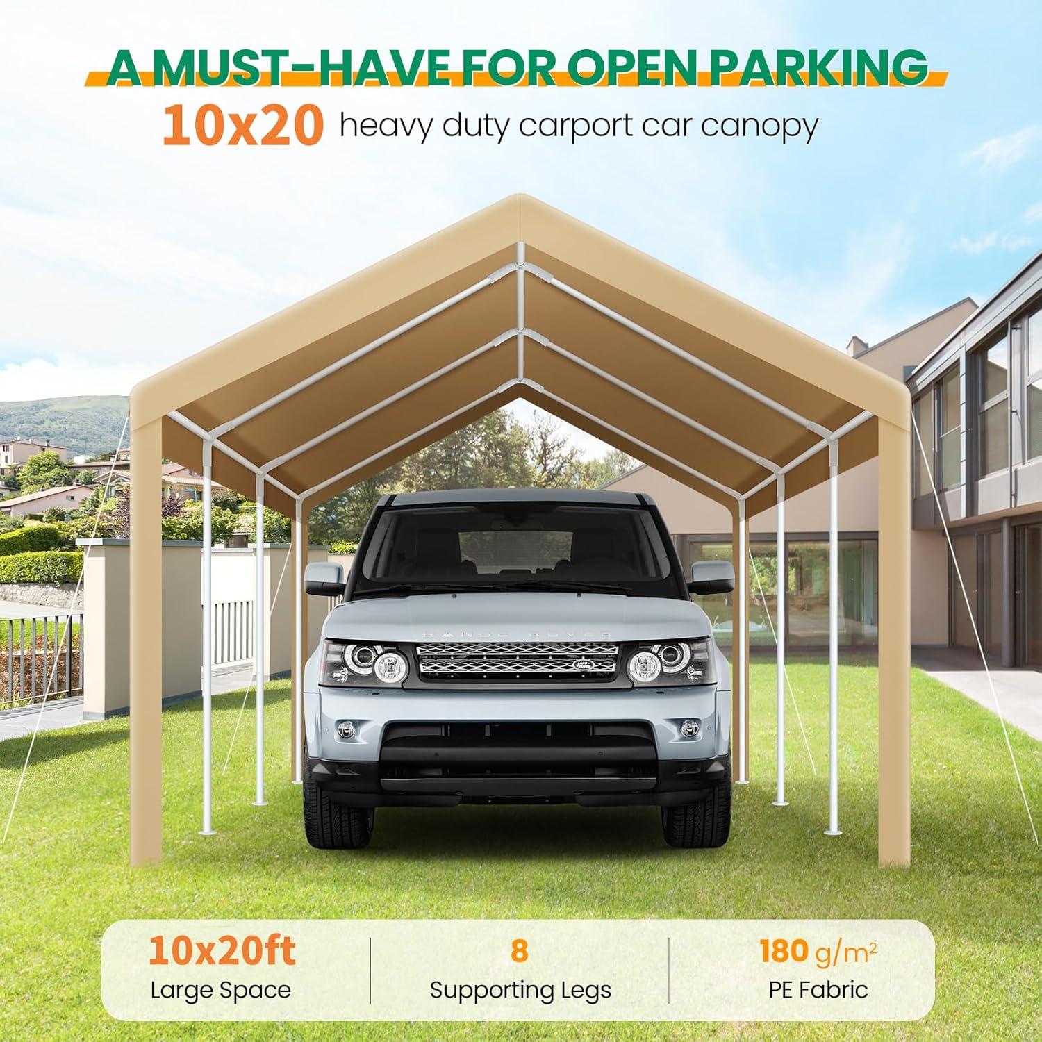 Cobizi Carport 10'x20' Heavy Duty Portable Garage, Upgraded Car Canopy