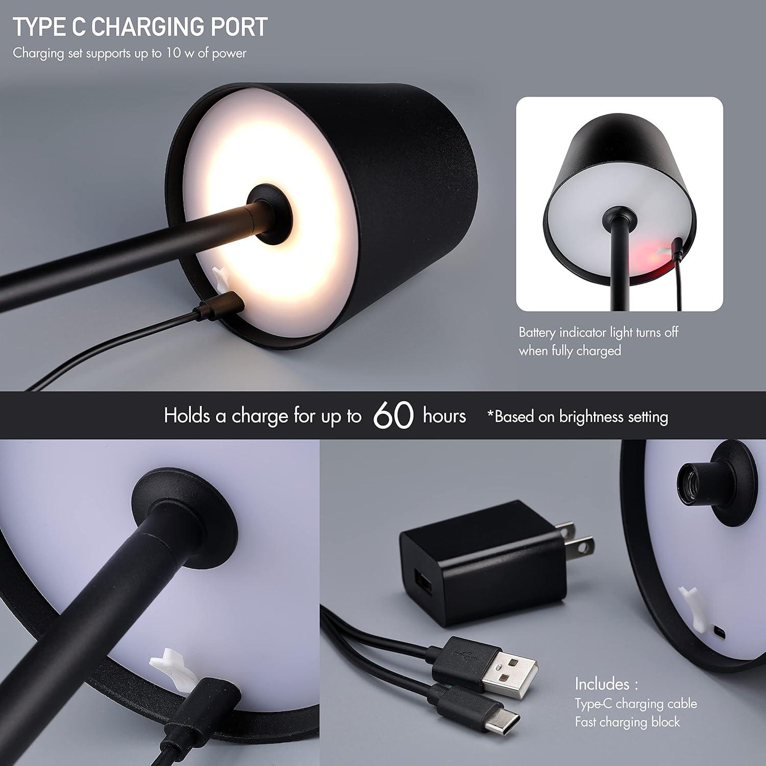 O’Bright Sandy- Cordless LED Floor Lamp for Outdoor/Indoor, Rechargeable, Water Resistant, Dimmable, Carry Light, Adjustable Height Stand Lamp for Patio, Living Room, Bedside, Table Night Lamp, Black