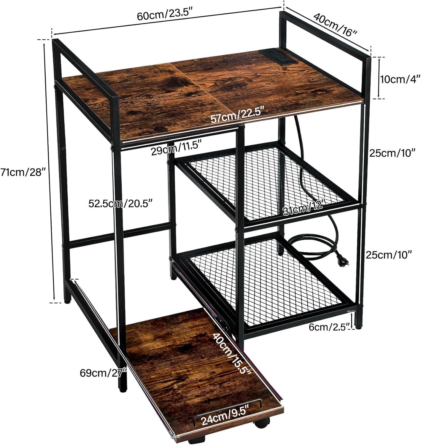 TC-HOMENY 3-Tier Printer Stand with Storage, Charging Station & Open Shelves for Home Office - Multi-Functional Home Printer Stand, Wooden