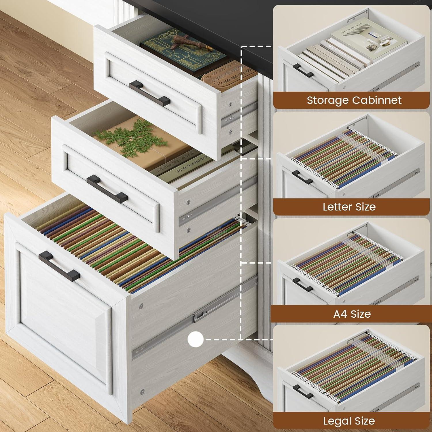 SEDETA Office Desk with 3 Drawers, 55" Executive Computer Desk with Storage Drawers, Farmhouse Desk with Power Outlet for Home Office, White