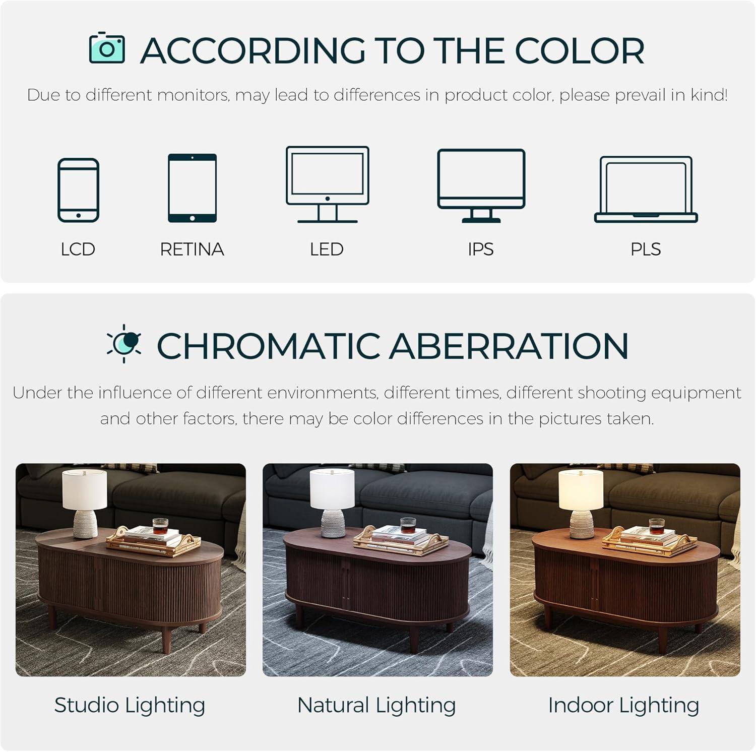 LINSY HOME Fluted Coffee Table with Storage, Mid-Century Coffee Table for Living Room with Sliding Tambour Door, Walnut