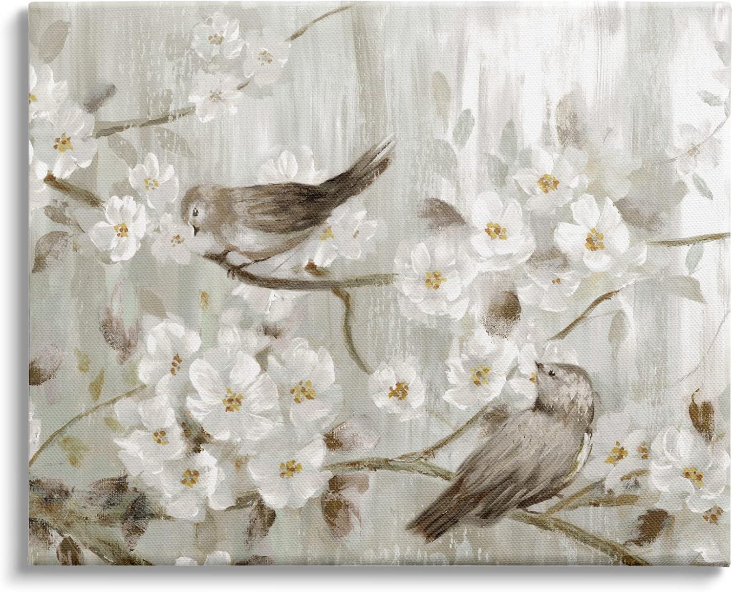 " Birds On Spring Blossom Tree Branches Farmhouse Painting " by Nan Painting Print