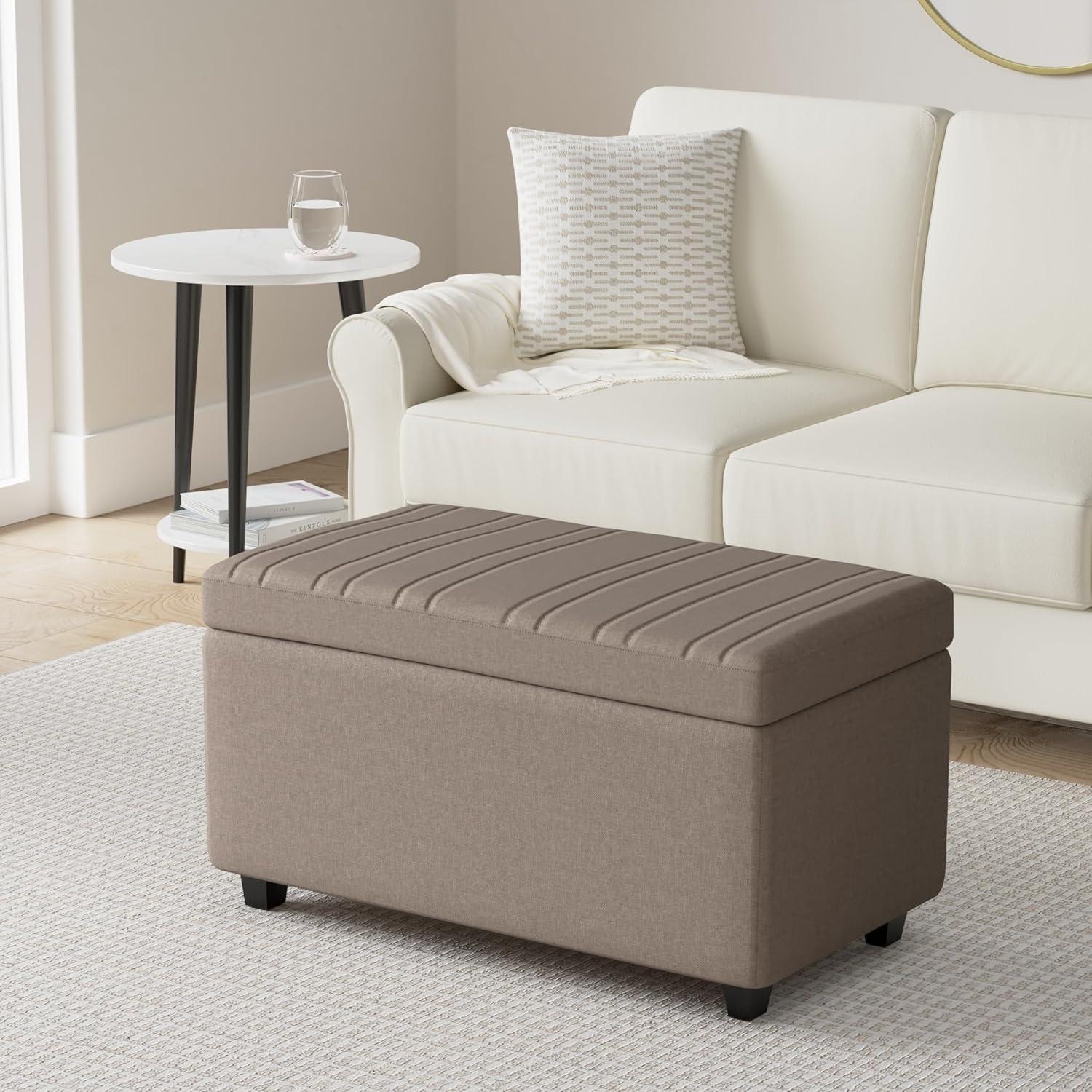 Simpli Home Darcy 33"W Upholstered Storage Ottoman Bench with Large Interior Storage and Child Safety Hinges