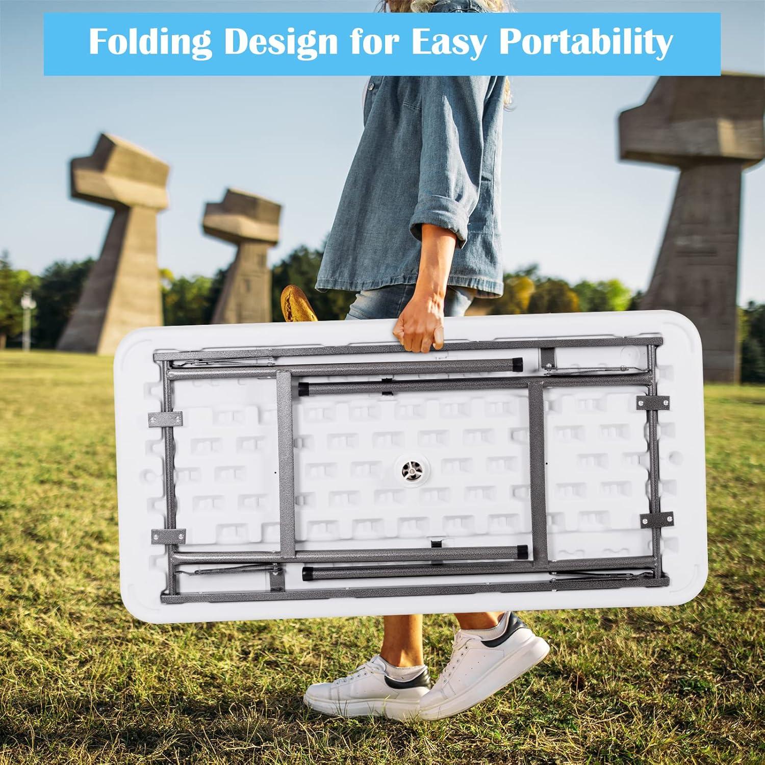 KOTEK Folding Ice Cooler Table with Matching Skirt & Drain Hose, Foldable Beverage Cooler Table Buffet Cooler Server, Portable Chill Table for Party, Picnic, BBQ, Camping