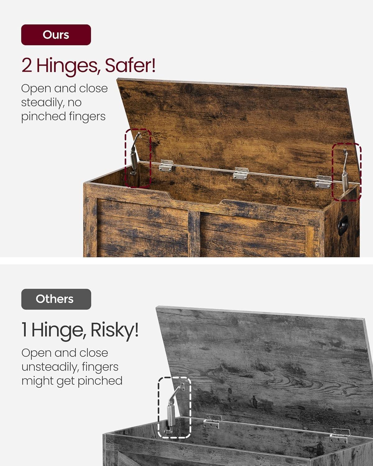 Storage Chest, Storage Trunk with 2 Safety Hinges, Organizer Bench for Entryway, 15.7 x 39.4 x 18.1 Inches, Rustic Brown