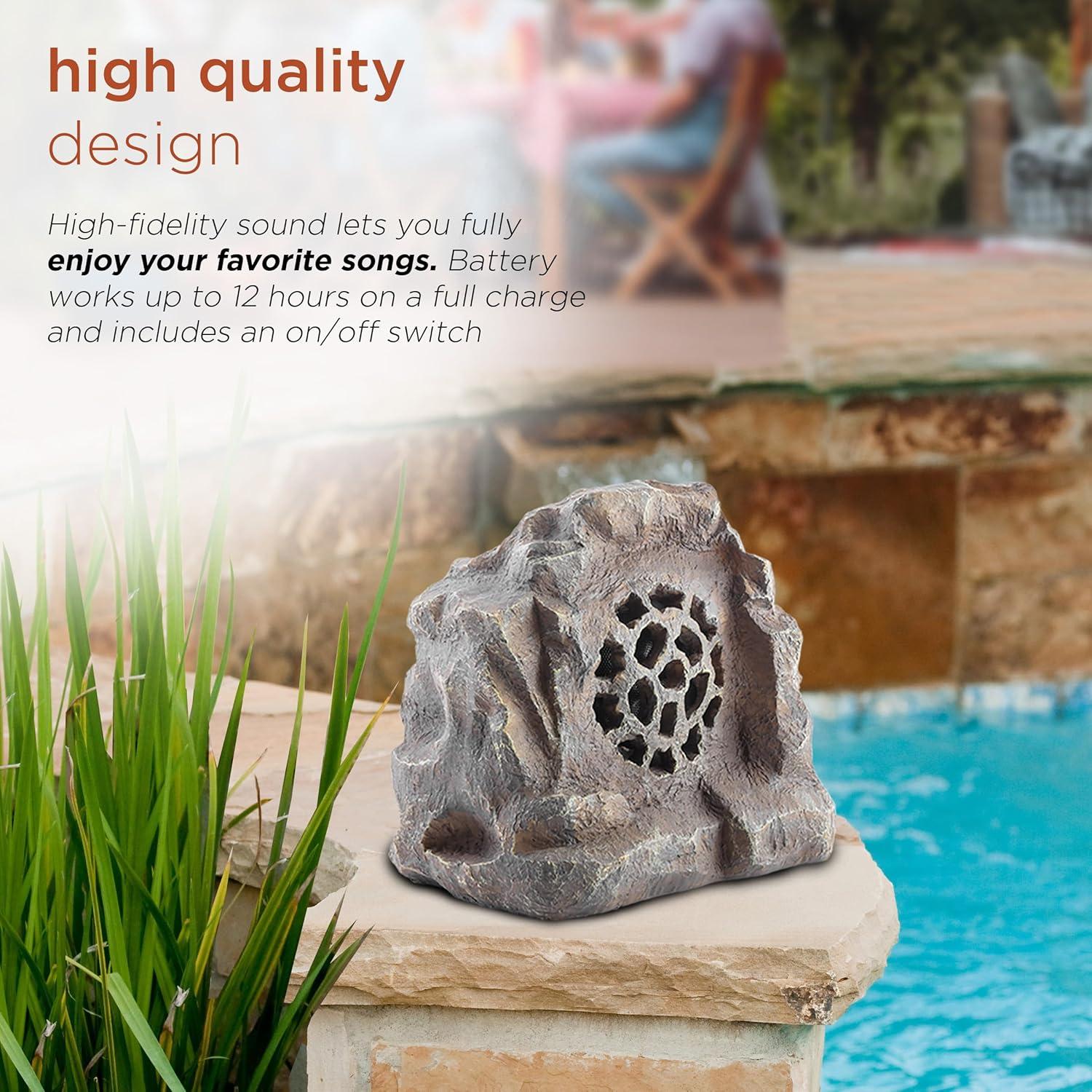 11" Polyresin Solar Bluetooth Rock Speaker - Alpine Corporation: Weather-Resistant, Garden Decor