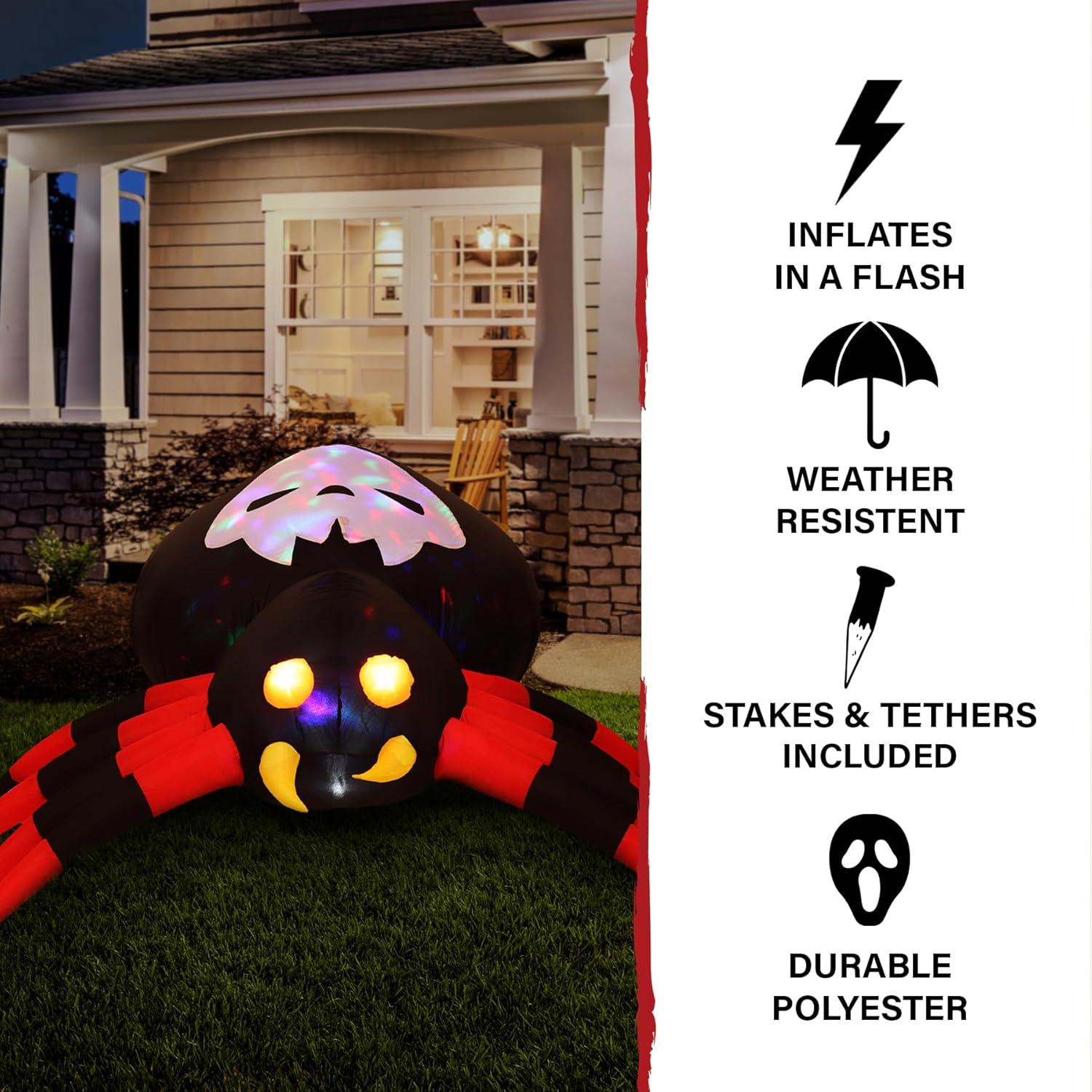 5.9-Ft. Wide Inflatable Black and Red Spider with Multi-Color Disco Lights