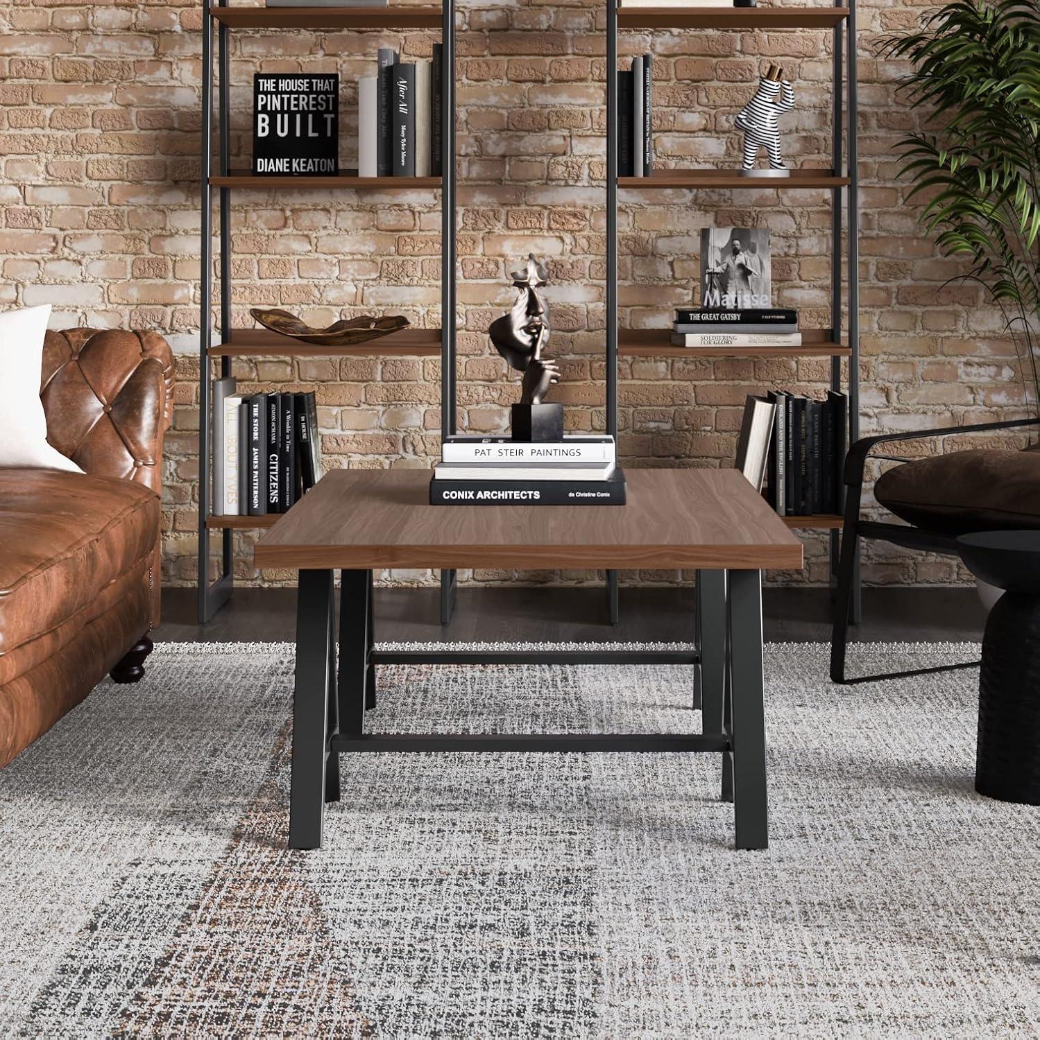 Sawhorse Industrial Solid Walnut Wood Coffee Table with Storage