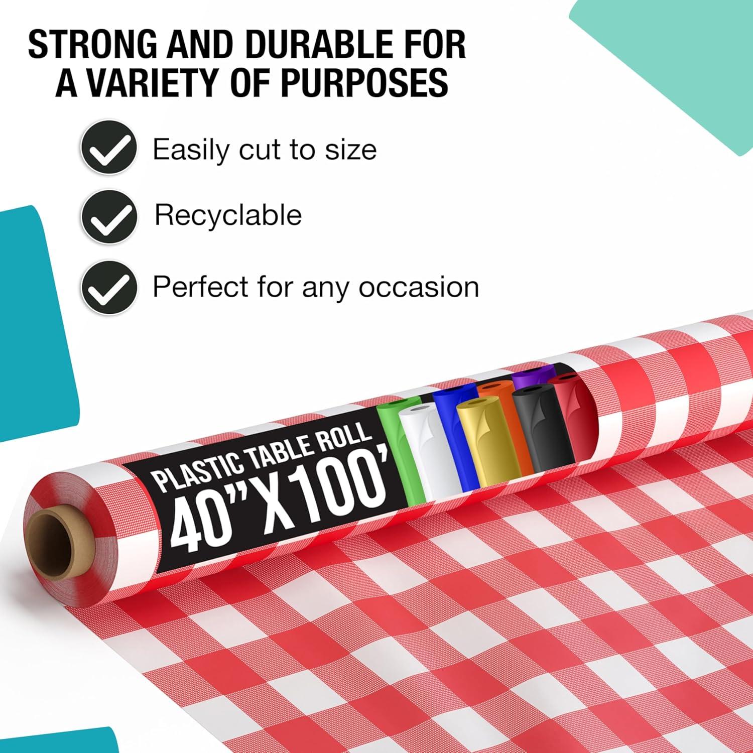 Crown Display 40 In. X 100 Ft. Red Gingham Table Roll Disposable