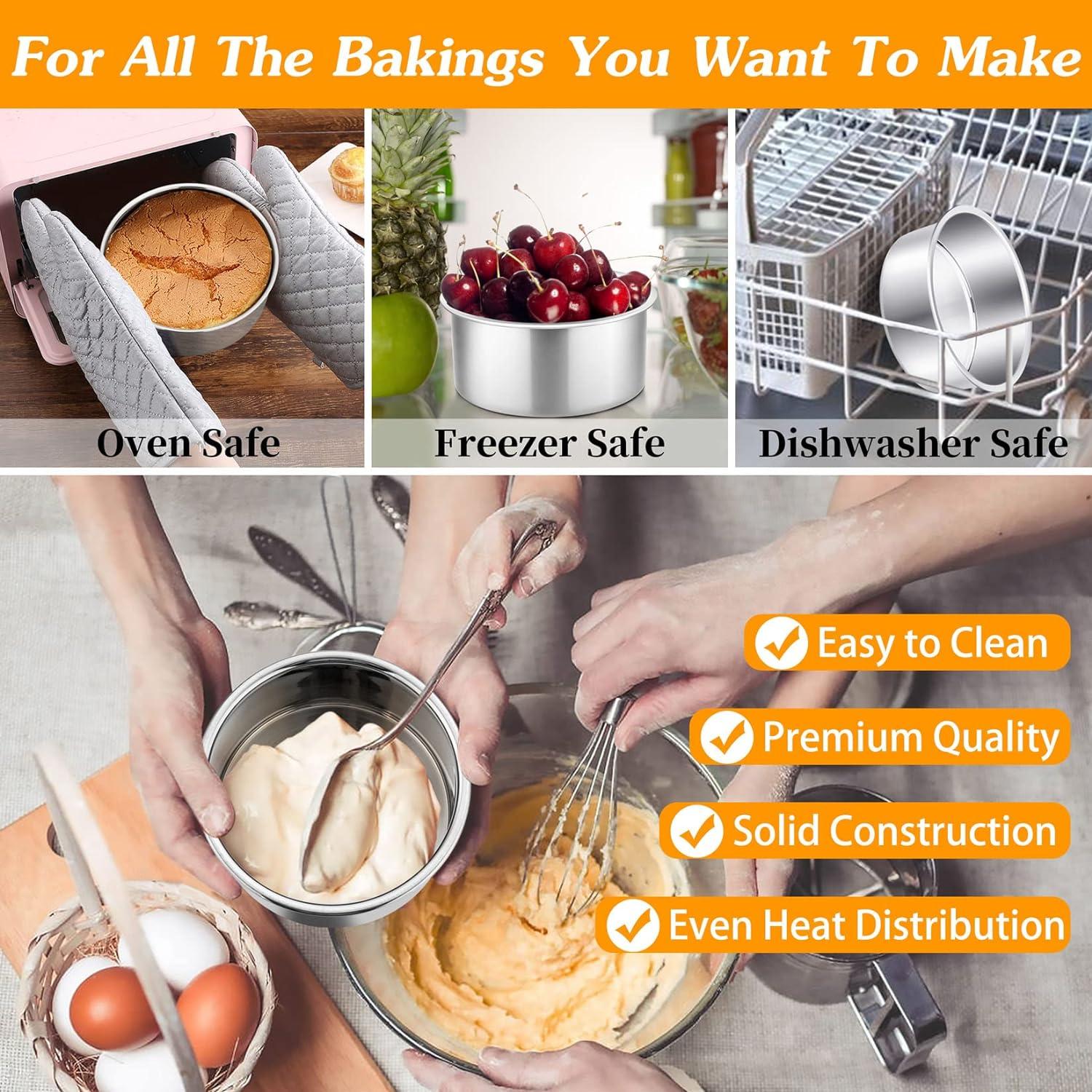 4 Inch Small Cake Pan Set of 4, VeSteel Stainless Steel Baking Round Cake Pans Tins Bakeware for Mini Cake Pizza, Quiche, Non Toxic & Healthy, Leakproof & Easy Clean, Mirror Finish & Easy Releasing