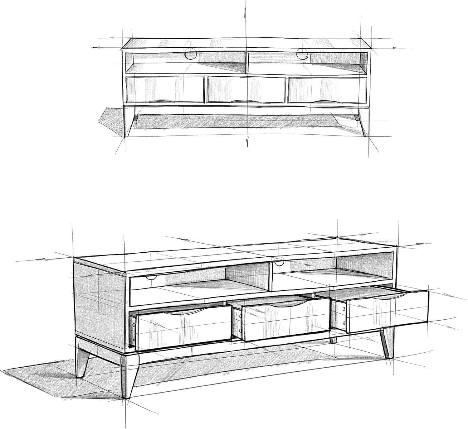 Harper 60" Walnut Brown Rubberwood TV Stand with Cabinet and Drawers