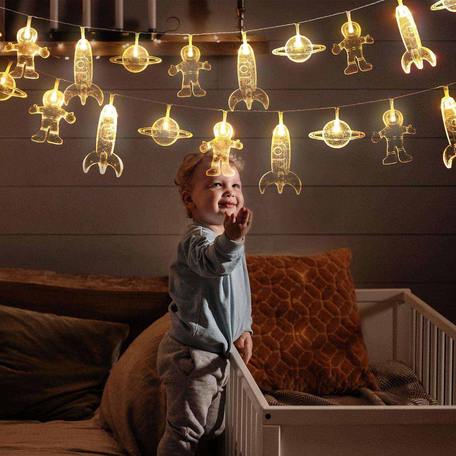 Warm White LED Space Exploration String Lights for Kids Room