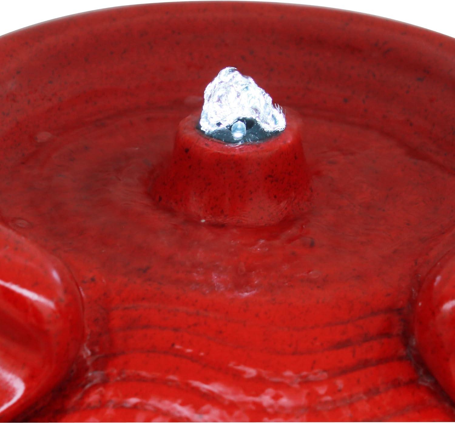 Serene Elegance 16" Red Glazed Pot LED Floor Fountain