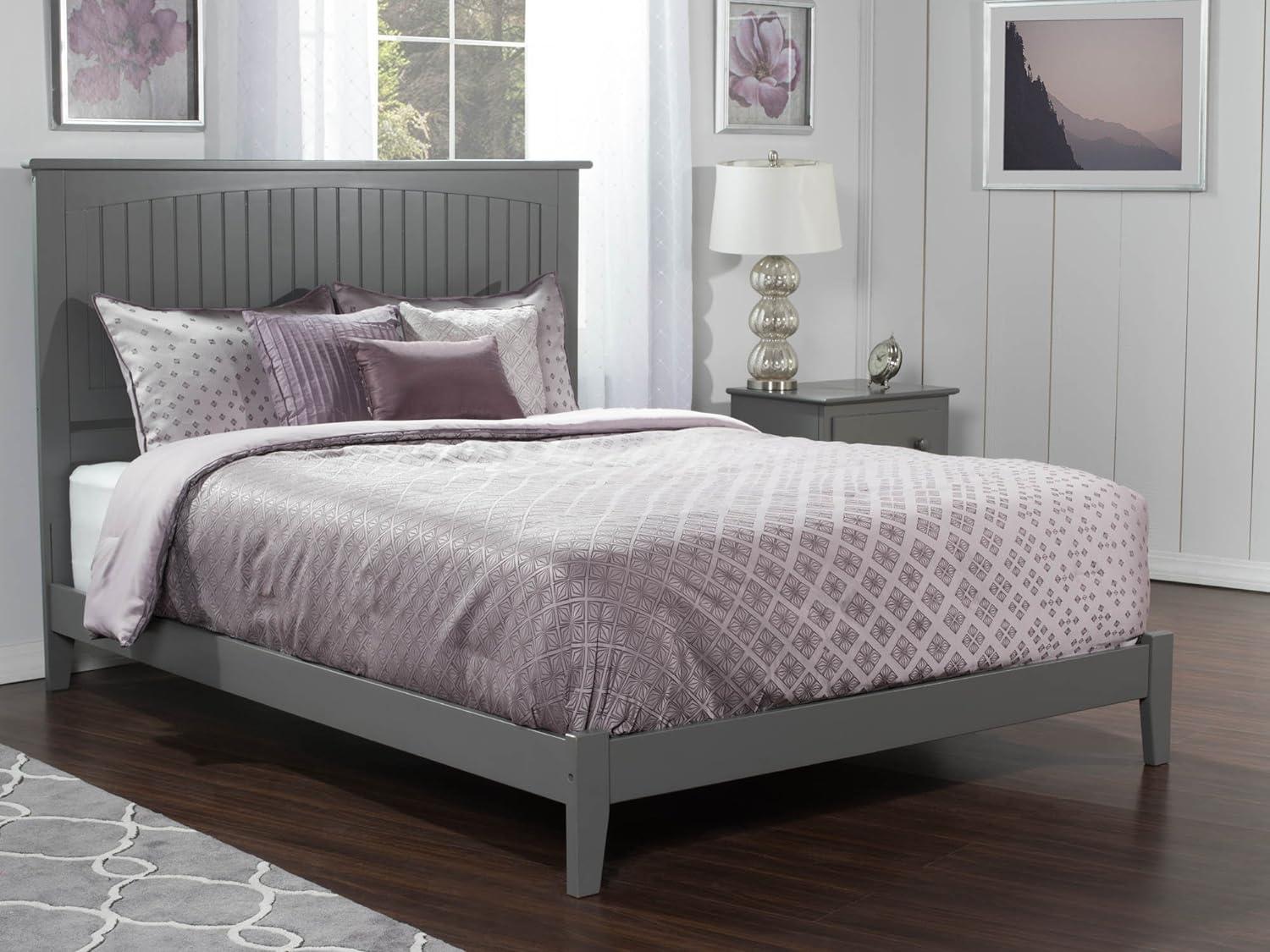 Nantucket King Wood Frame Bed with Drawer and Headboard in Grey