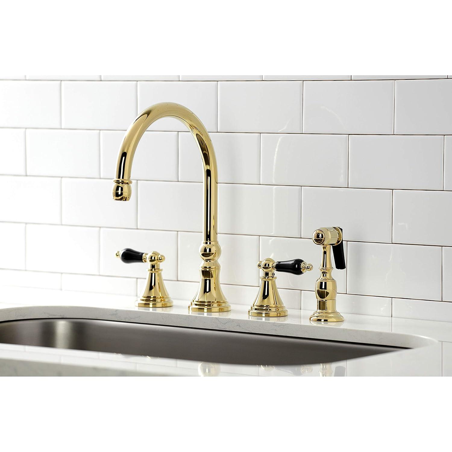 Kingston Brass Kingston Brass Duchess Double-Handle 4-Hole Widespread Kitchen Faucet with Brass Sprayer KS2792PKLBS