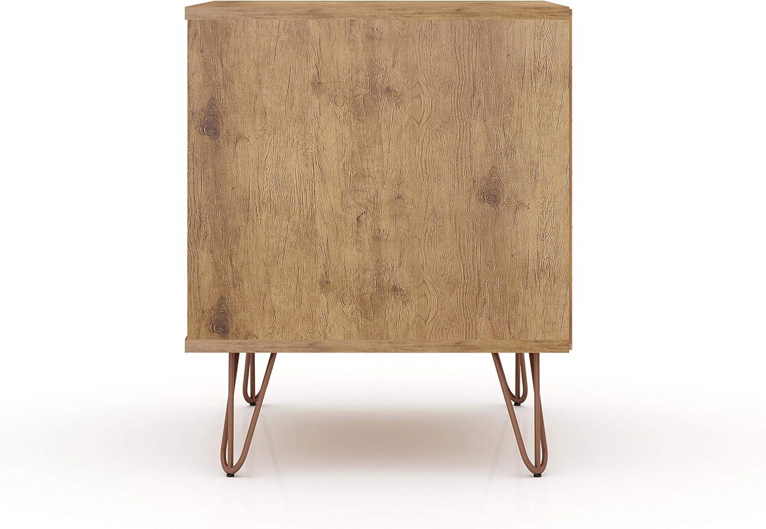2.0 Rockefeller Nightstand Natural/Rose Pink - Manhattan Comfort: Modern MDF Bedside Storage with Metal Glides