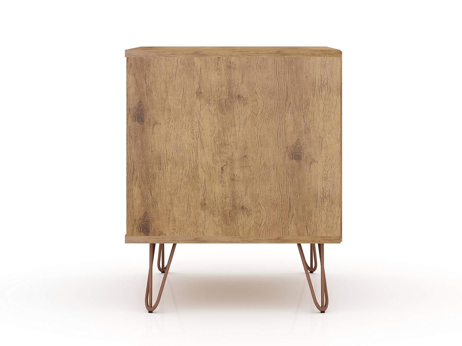 2.0 Rockefeller Nightstand Natural/Rose Pink - Manhattan Comfort: Modern MDF Bedside Storage with Metal Glides