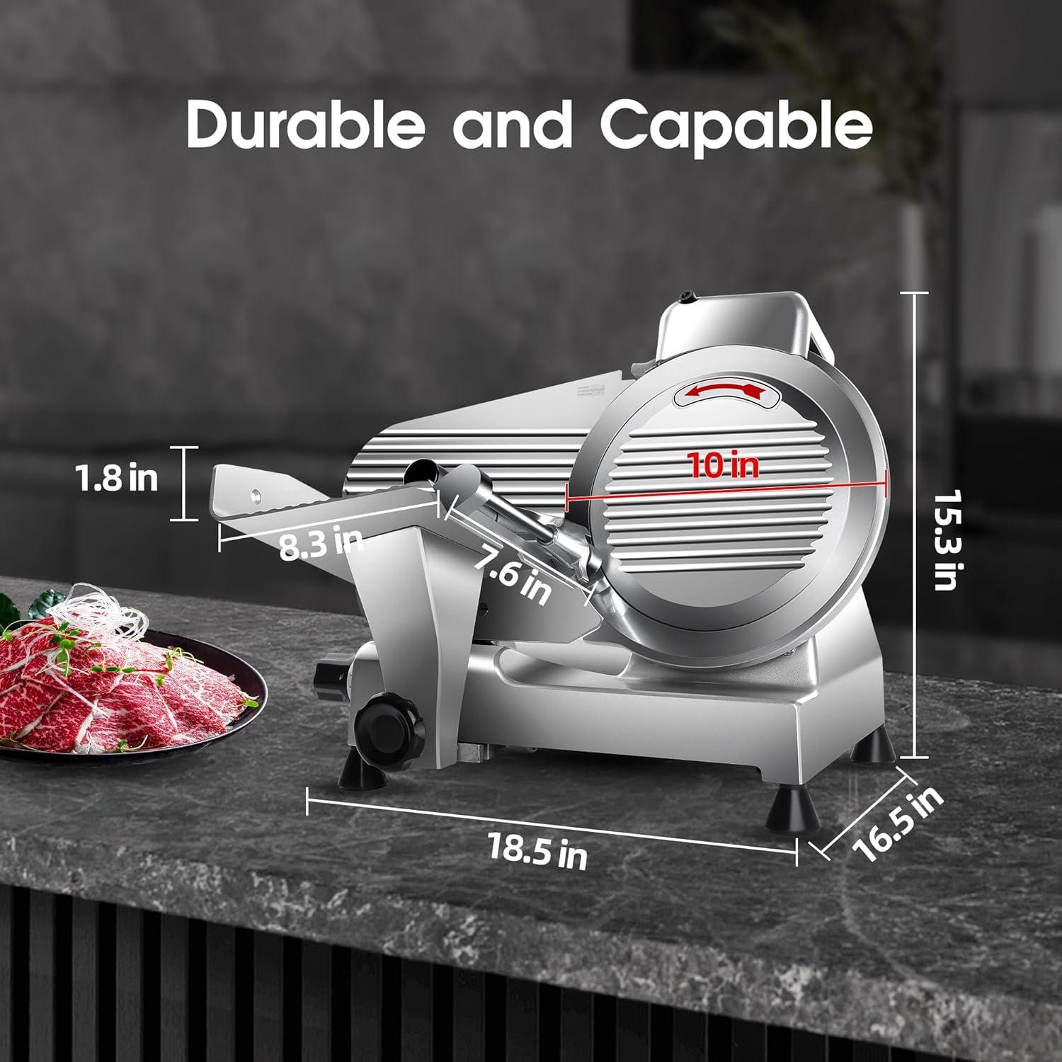 Zomagas Meat Slicer Machine 10 inch Chromium-Steel Blade Semi-Auto for Meat Cheese 240W,Silver