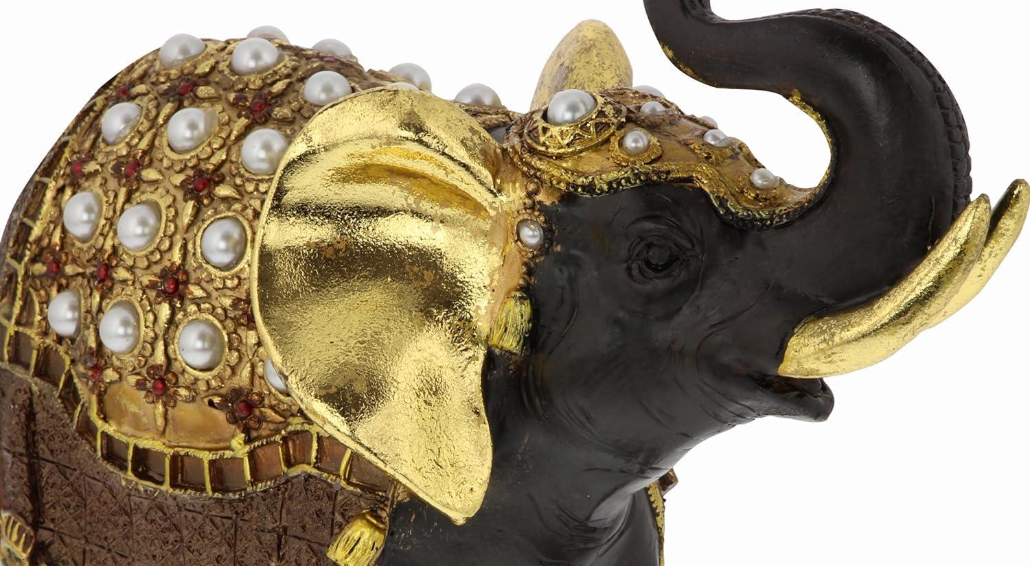 Gold and Brown Bejeweled Elephant Figurine with Rhinestones