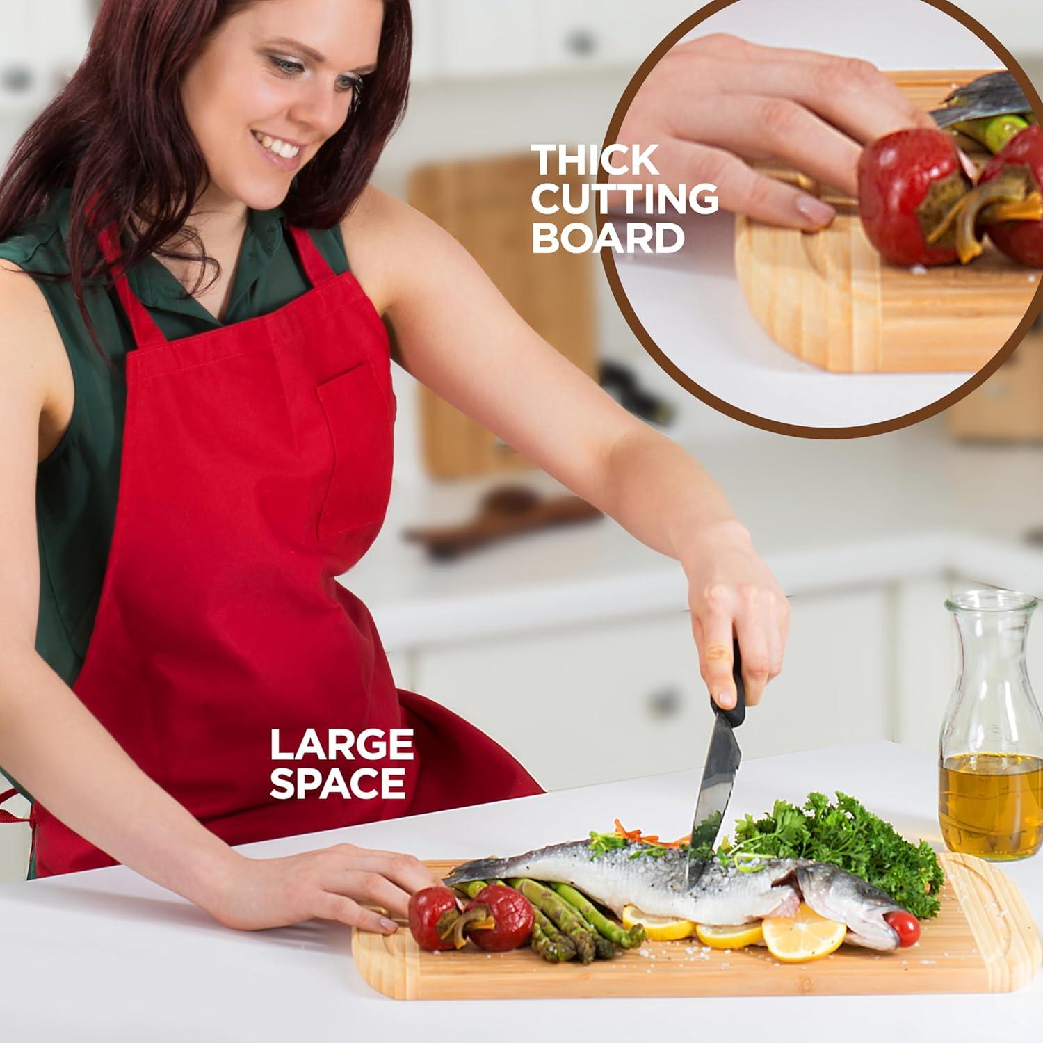 Large Cutting Board for Kitchen - Bamboo Wood Cutting Board with Juice Groove - Charcuterie Boards & Chopping Butcher Block for Meat, Serving Tray