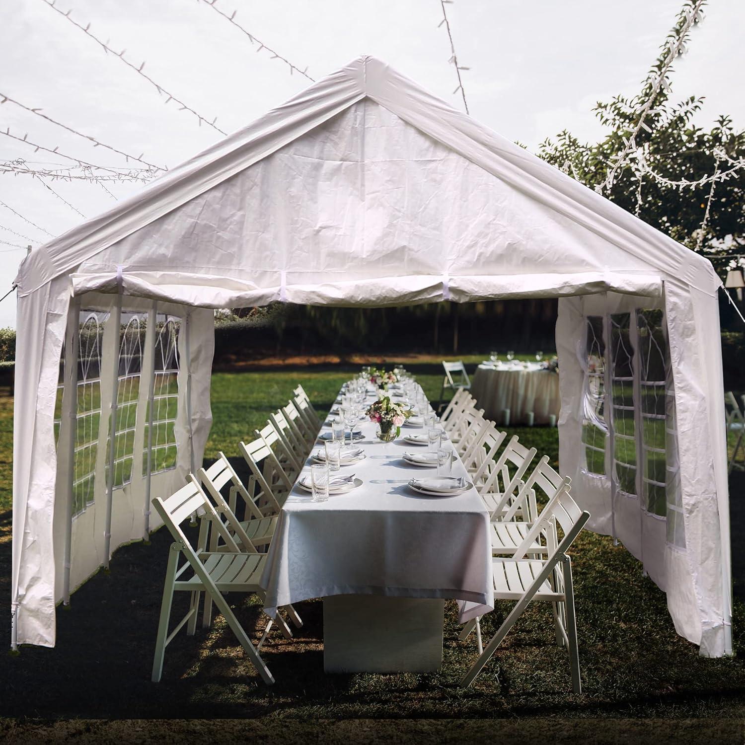 Dextrus 13' x 26' Heavy Duty Gazebo Outdoor Party Tent Canopy Carport Shelter with Removable Sidewall Windows, White